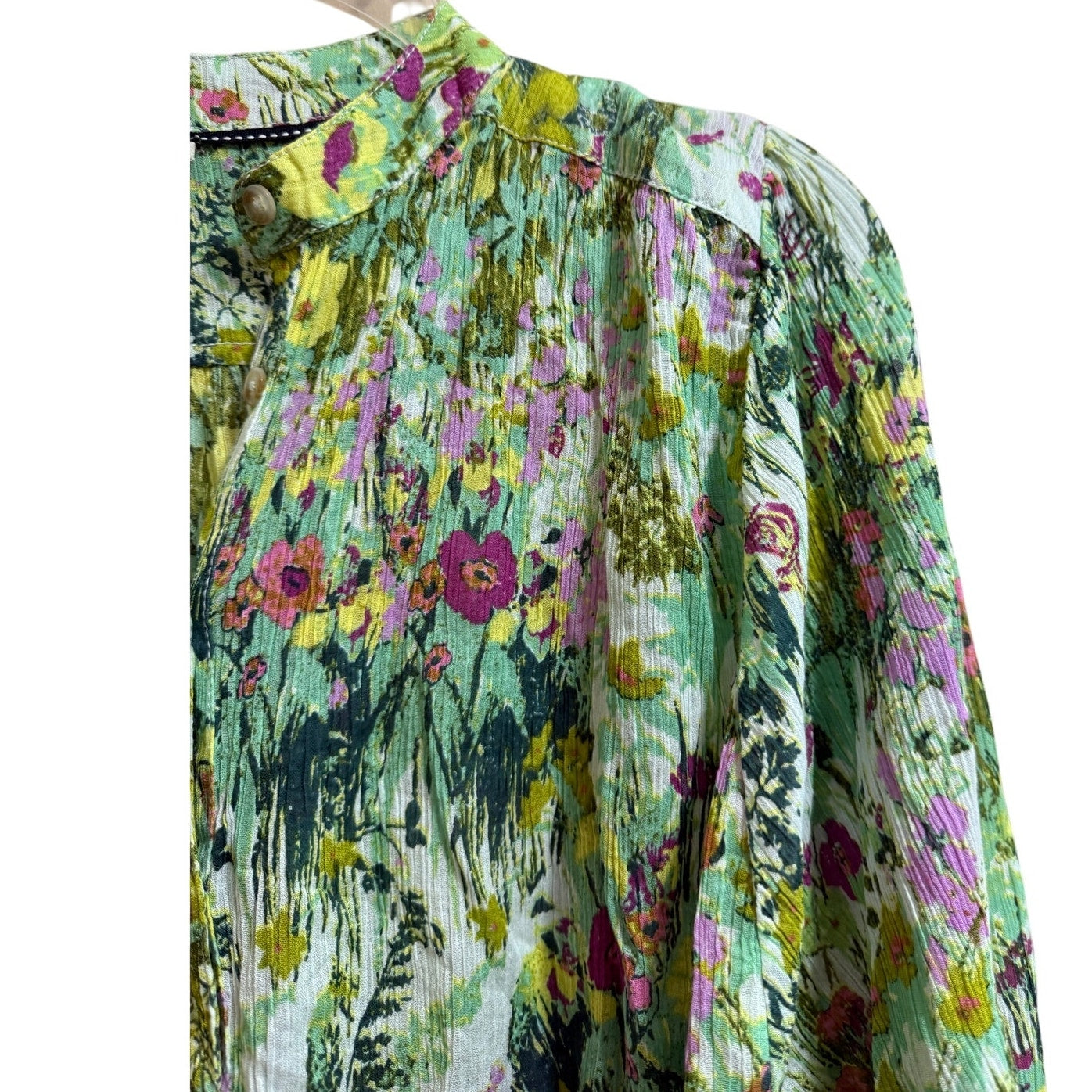 Pilcro Green & Pink Floral Print Boho Long Sleeve Blouse - NWT - XS - $98 MSRP