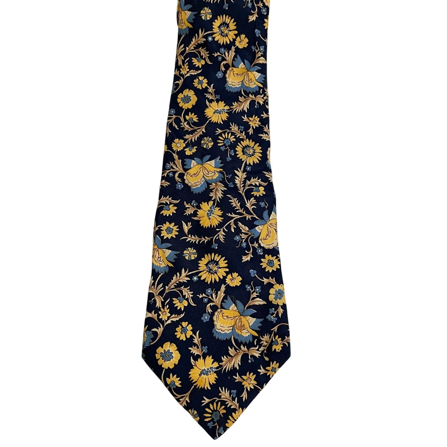 Vintage Tommy Hilfiger Blue & Yellow Floral Print Designer Necktie Men's Tie