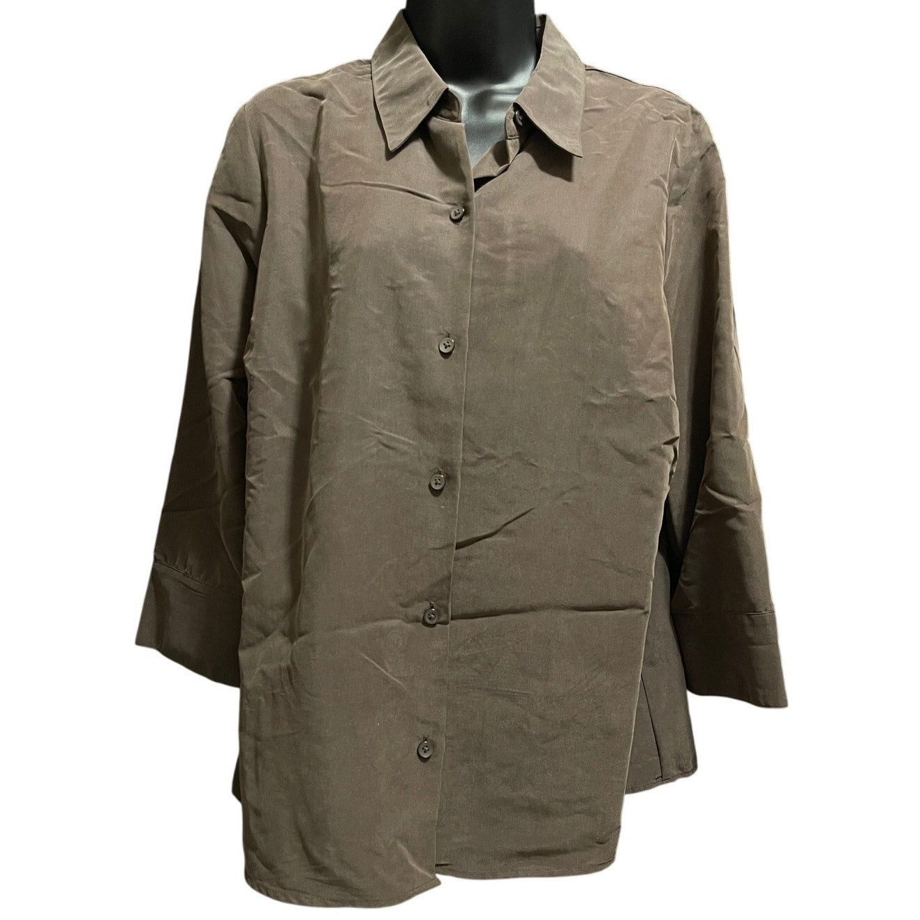 Liz Claiborne Size 12 Deep Brown Long Sleeve Collared Button Down Blouse