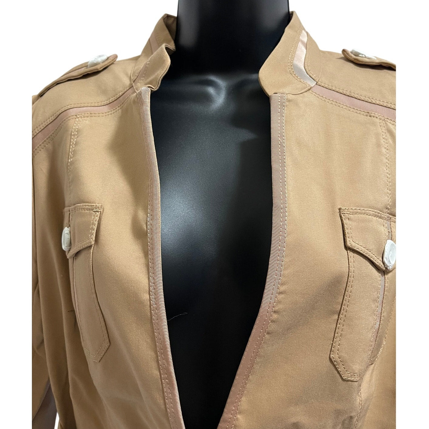 NWT White House Black Market Tan / Yellow Belted Jacket Size 10