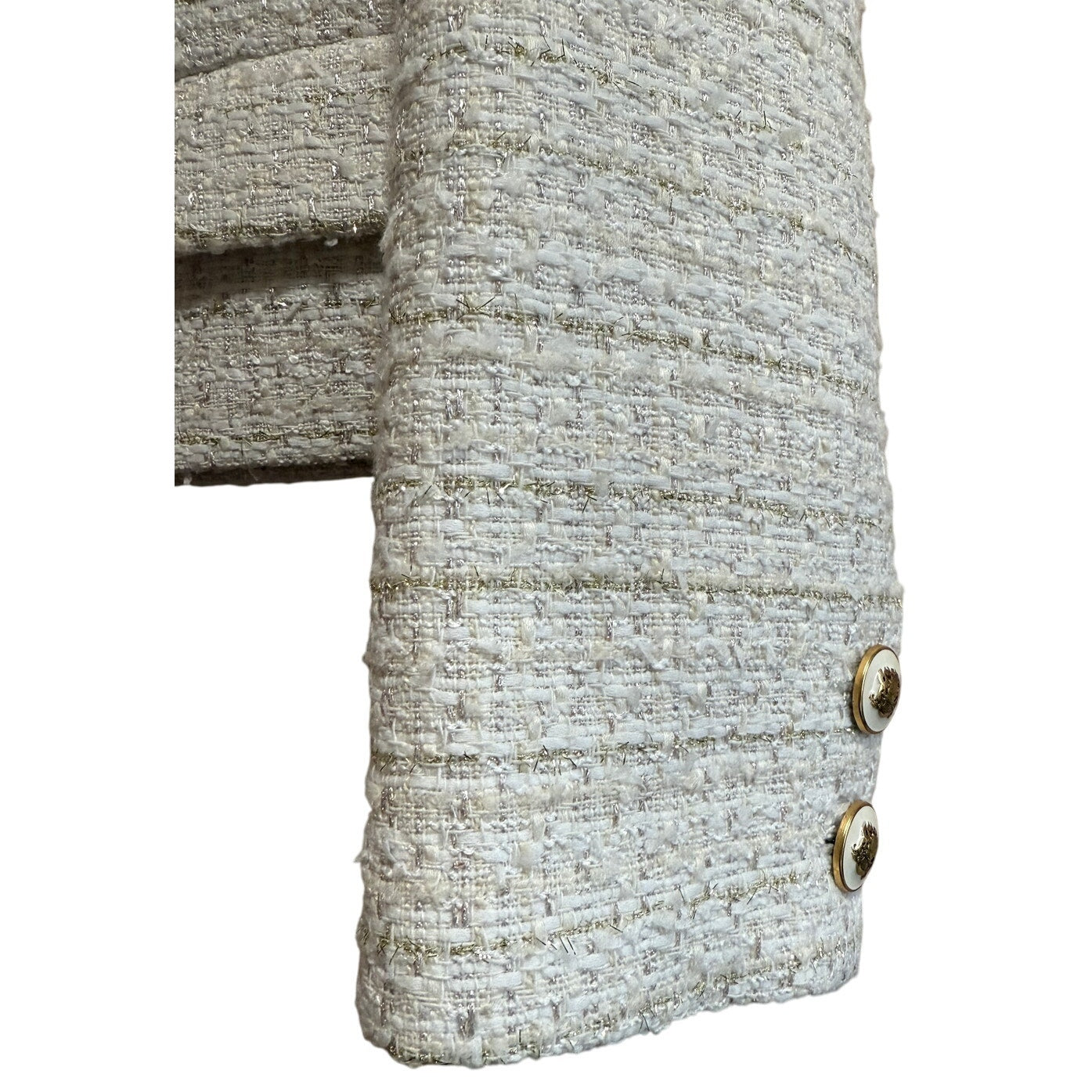 Sandro Size 40 (Medium) White and Gold Knit Blazer - NWT - $520 MRSP