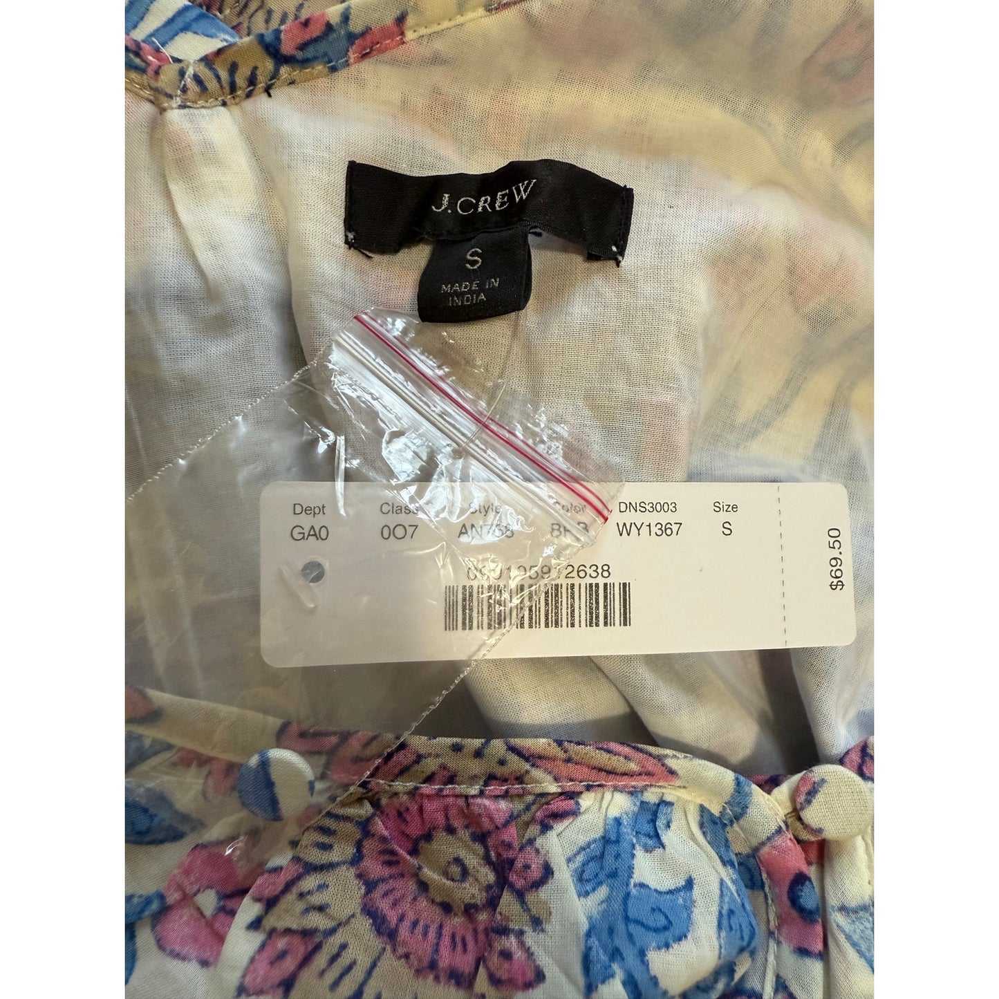 J.Crew Pink & Blue Floral Sleeveless Blouse Small Ruffle Neck - NWT $69.50 MSRP