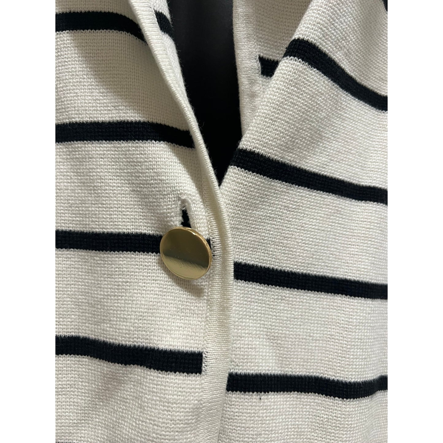 Cache 100% Cotton - Black x White Striped Knit Blazer Size 12