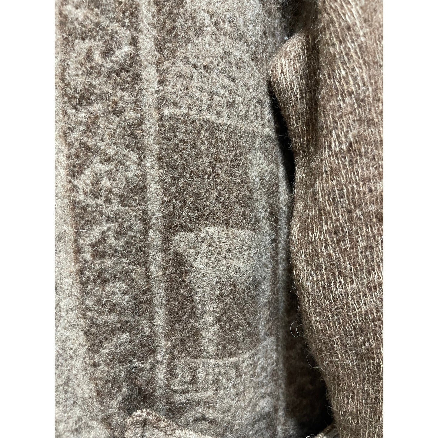 Vintage Heavy Knit Wood Button Long Sleeve Coat - Handmade - Alpaca Print