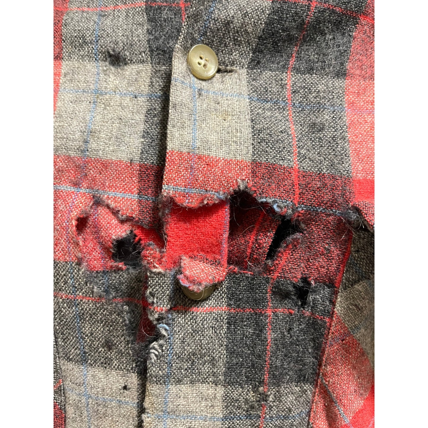 Vintage 1960's Pendleton 100% Wool Red Plaid Shirt - Medium - Distressed