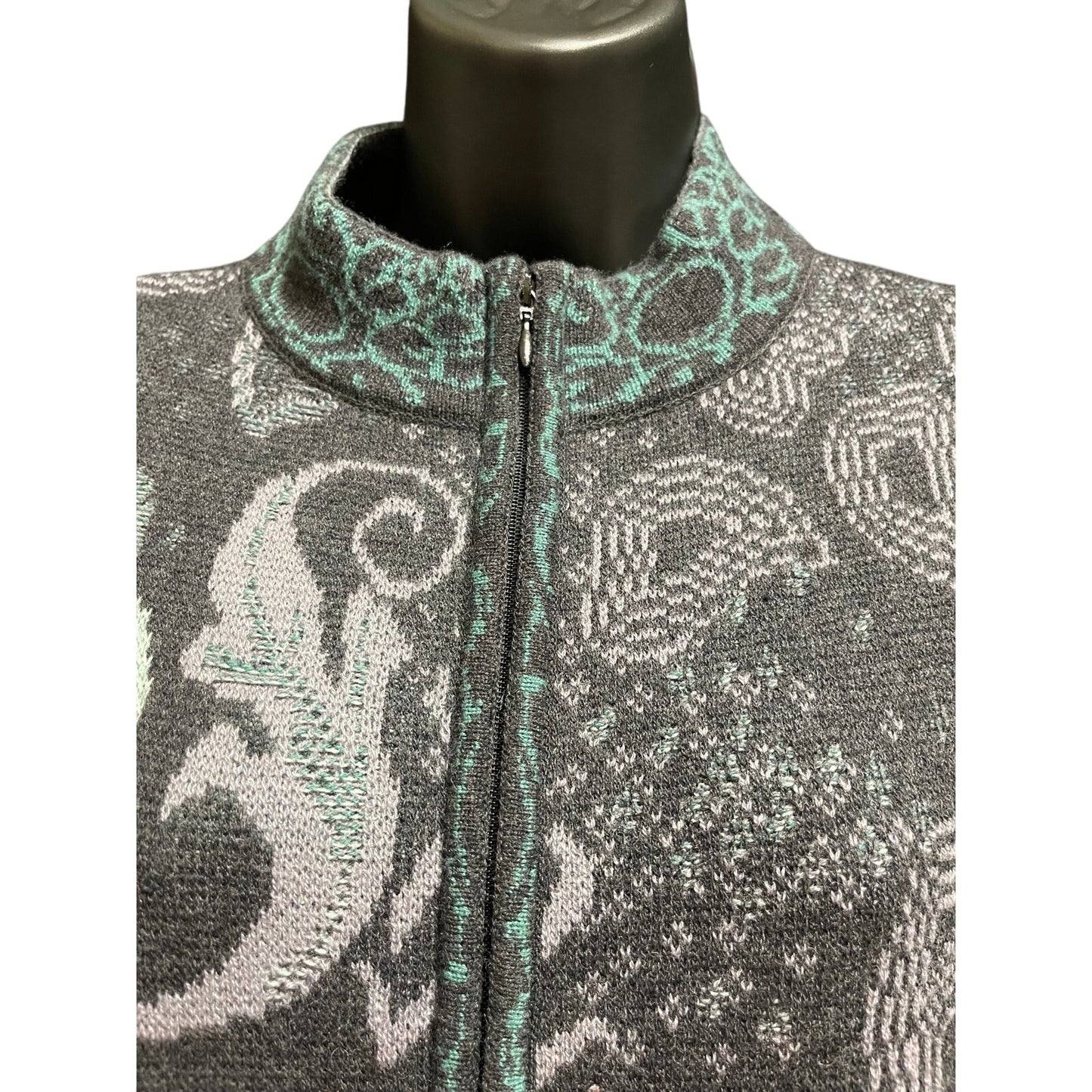 Ivko Jacquard Embroidered Sweater Jacket - 100% Wool - Size XL
