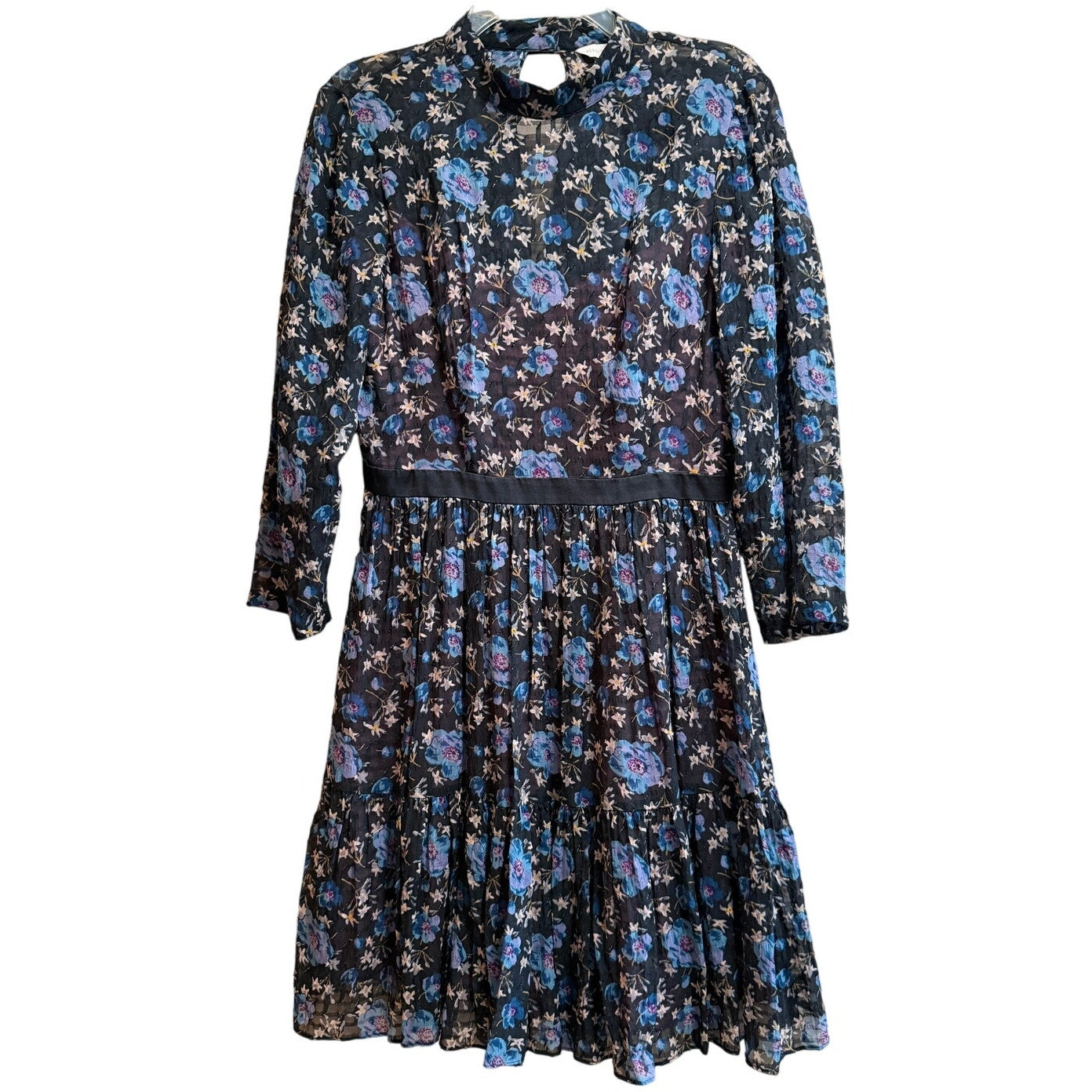 Rebecca Taylor Blue Floral Sheer Midi Dress - Real Real Tags - Size 6