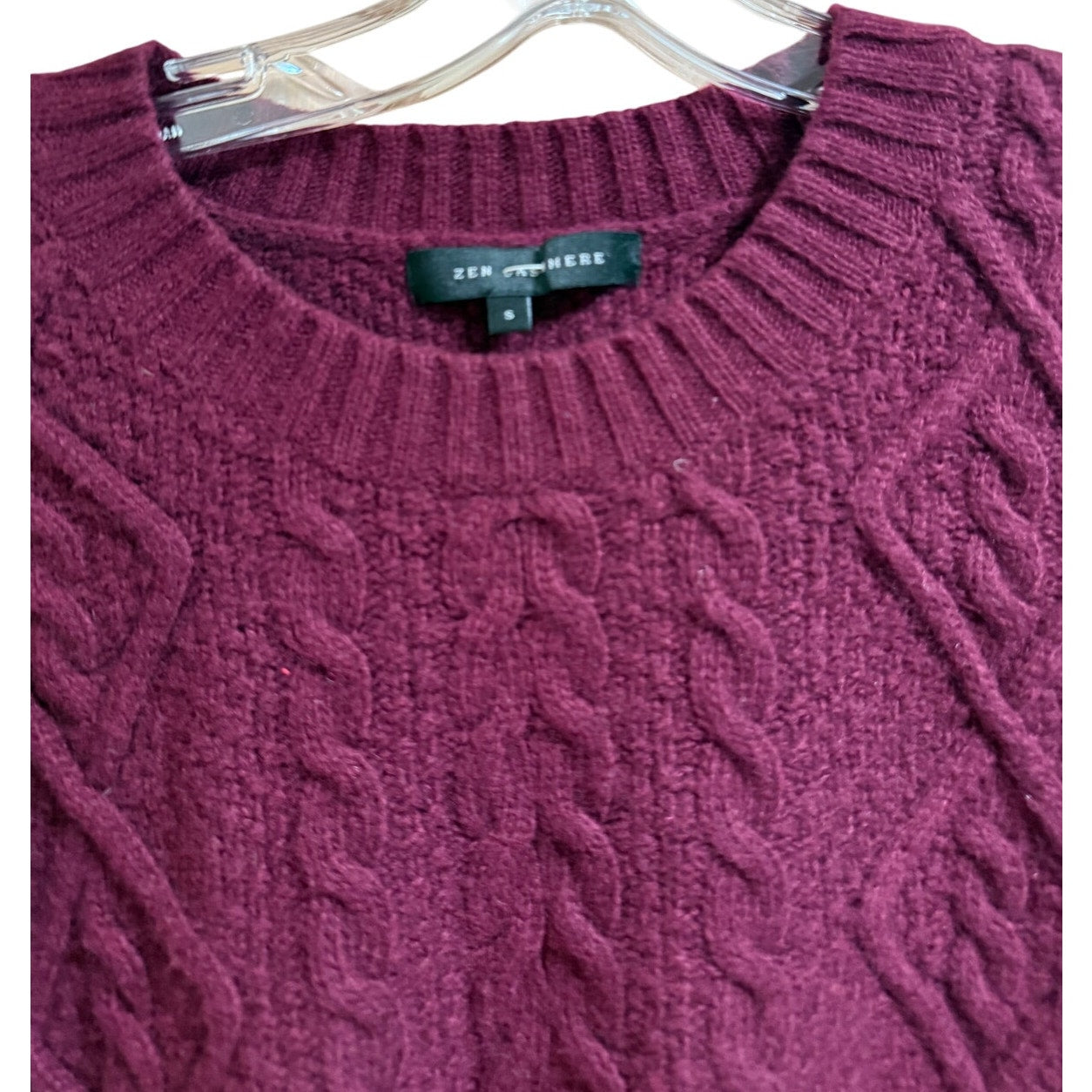 Zen Cashmere Maroon Cable Knit Long Sleeve Sweater - Size Small