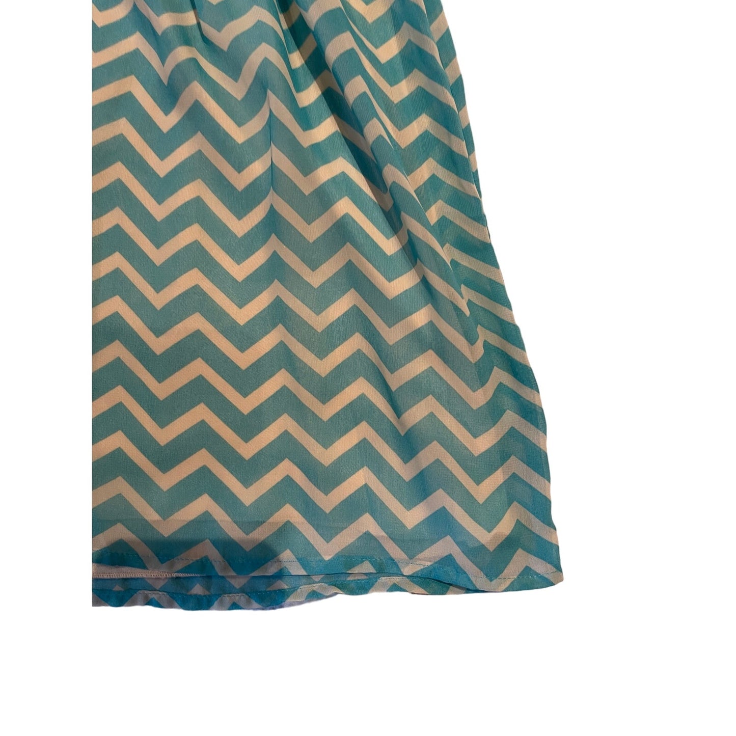Speechless Teal & White Lined Chevron Dress - Size Medium