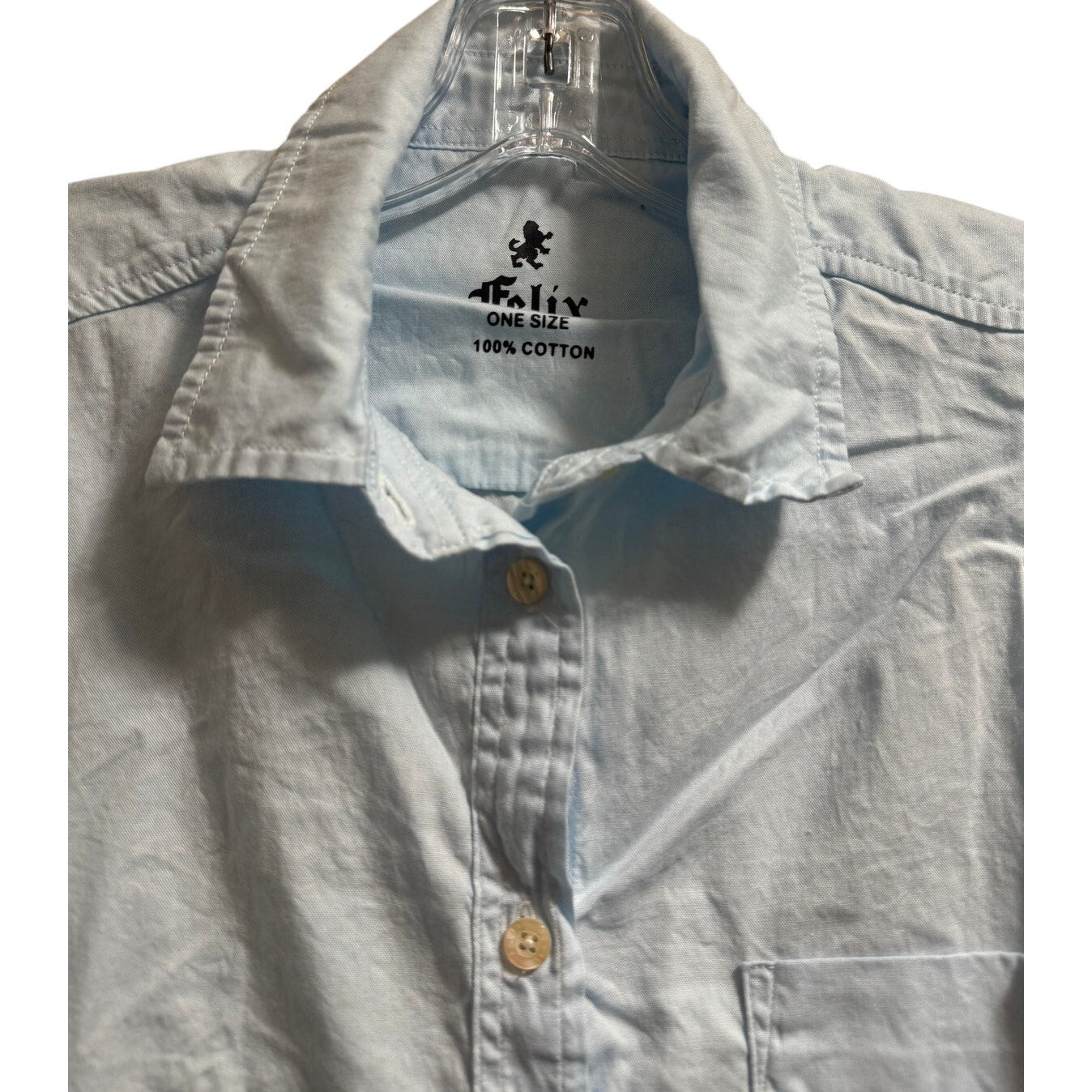 Felix 100% Cotton Light Blue Button Up Blouse - One Size