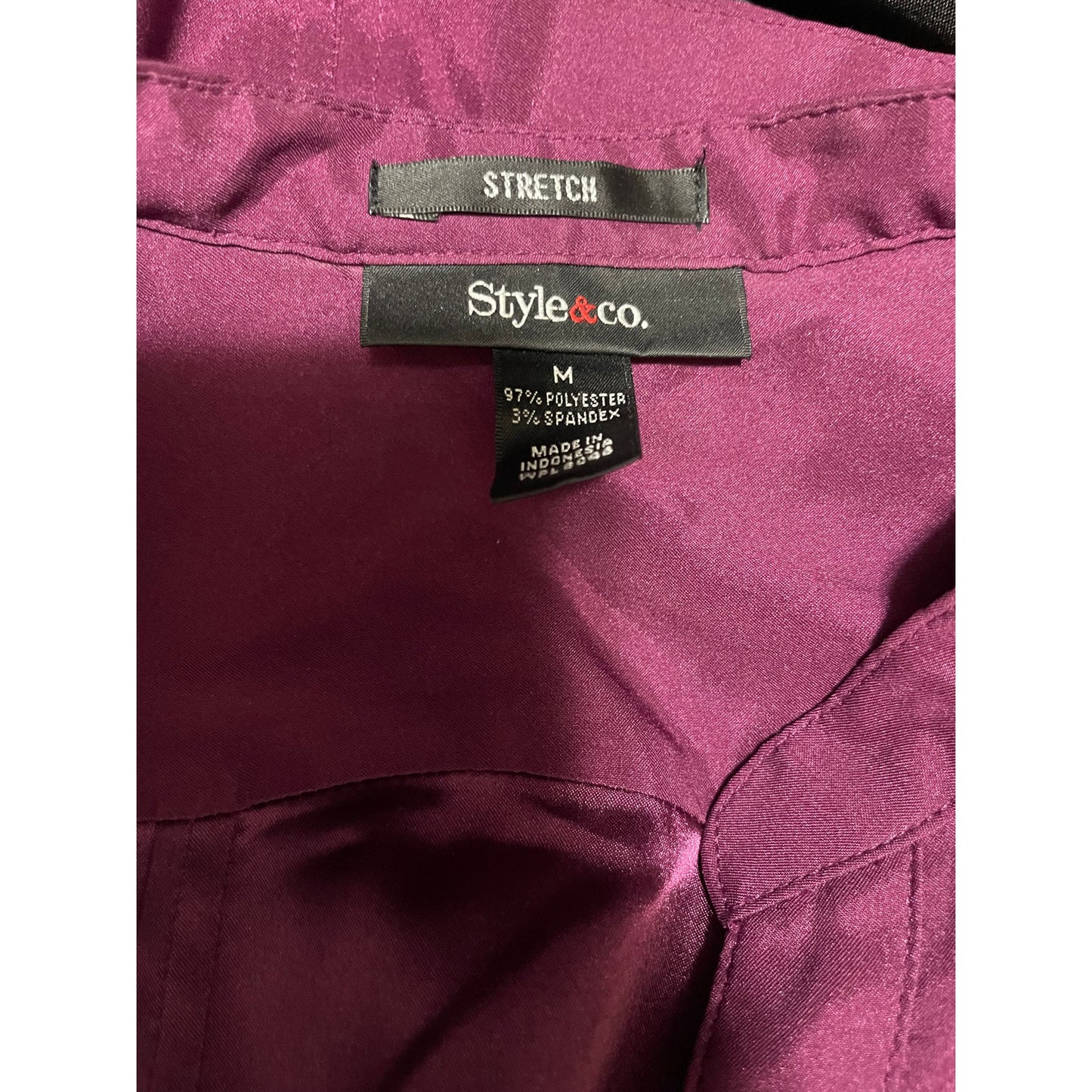 Style & Co. Stretch Fushia Satin Button Up Blouse Gold Buttons - Medium