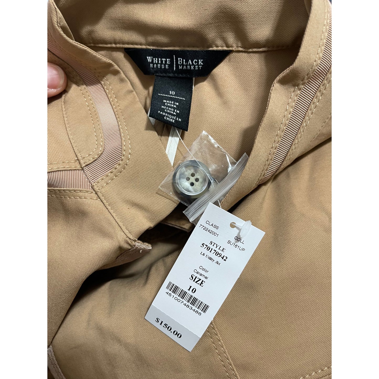 NWT White House Black Market Tan / Yellow Belted Jacket Size 10