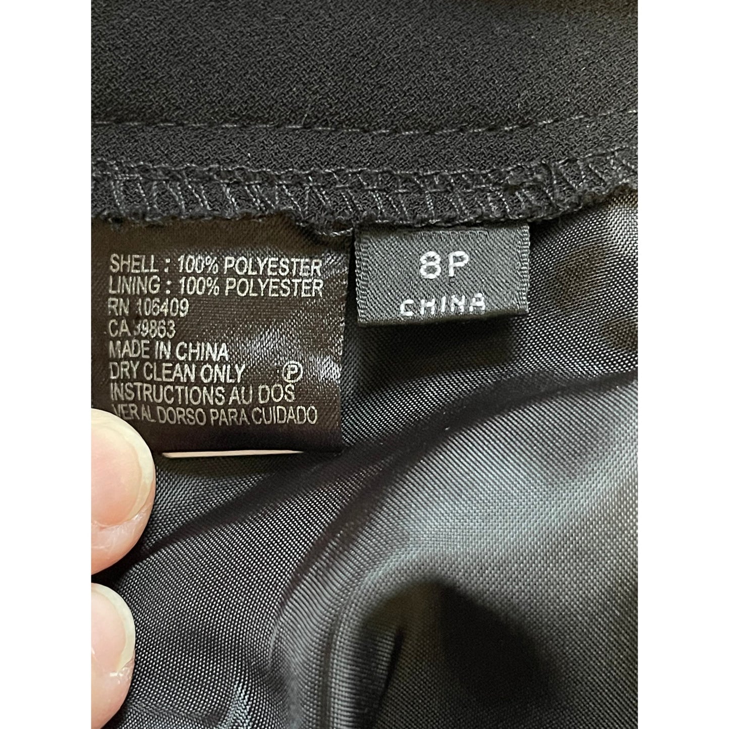 Likely Tahari Size 8 Petite Black Dress Pants w/Large Gunmetal Silver Button