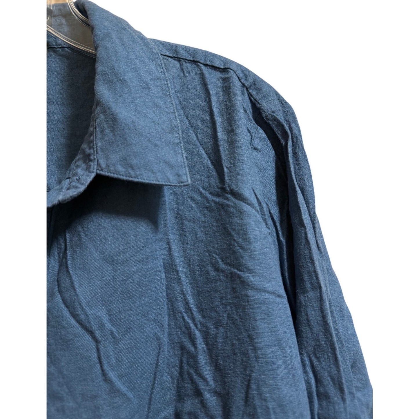 Universal Standard Oversized 2XS Blue Collared Button Up Linen Blend Shirt