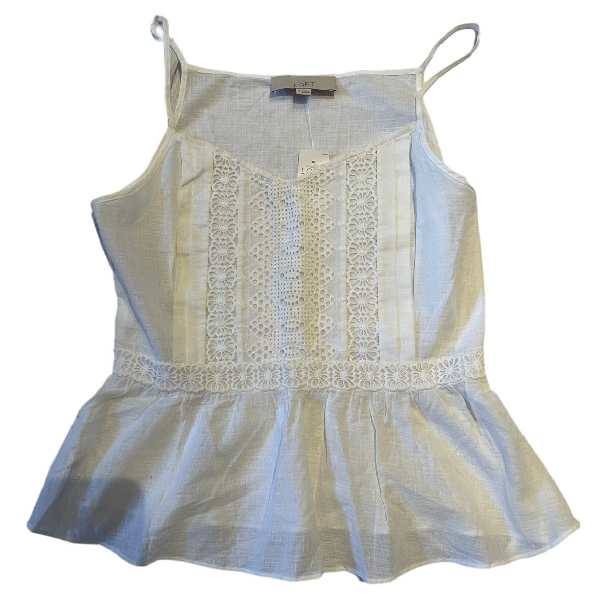 Ann Taylor The Loft White Linen & Crochet Strappy Tank Blouse - Size 4 - NWT
