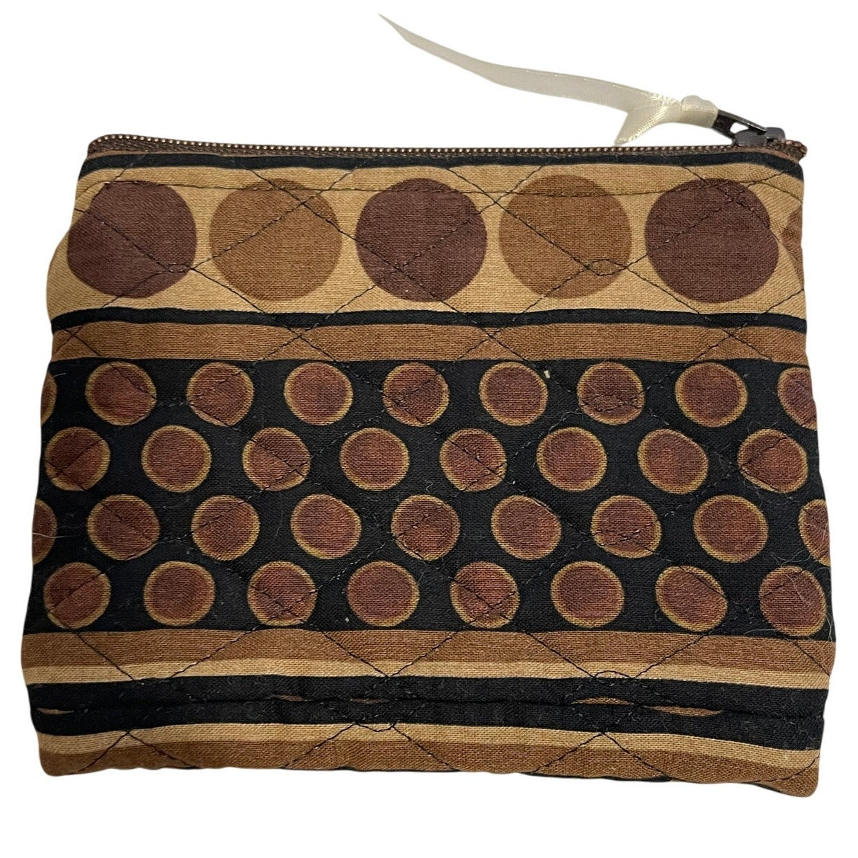 Y2K Quilted Zip Top Clutch Purse / Wallet - Unbranded - Brown Patterned