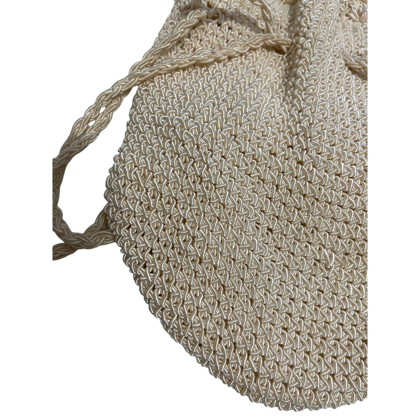 Vintage Woven White Drawstring Bucket Bag - Small