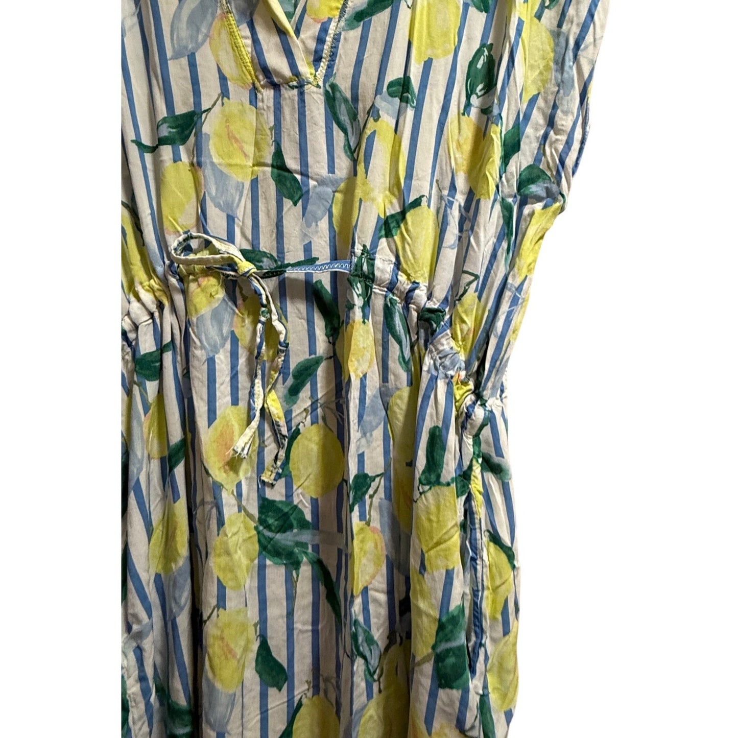 Joules Size Medium Lemon Print Sleeveless Cinch Waist Midi Dress