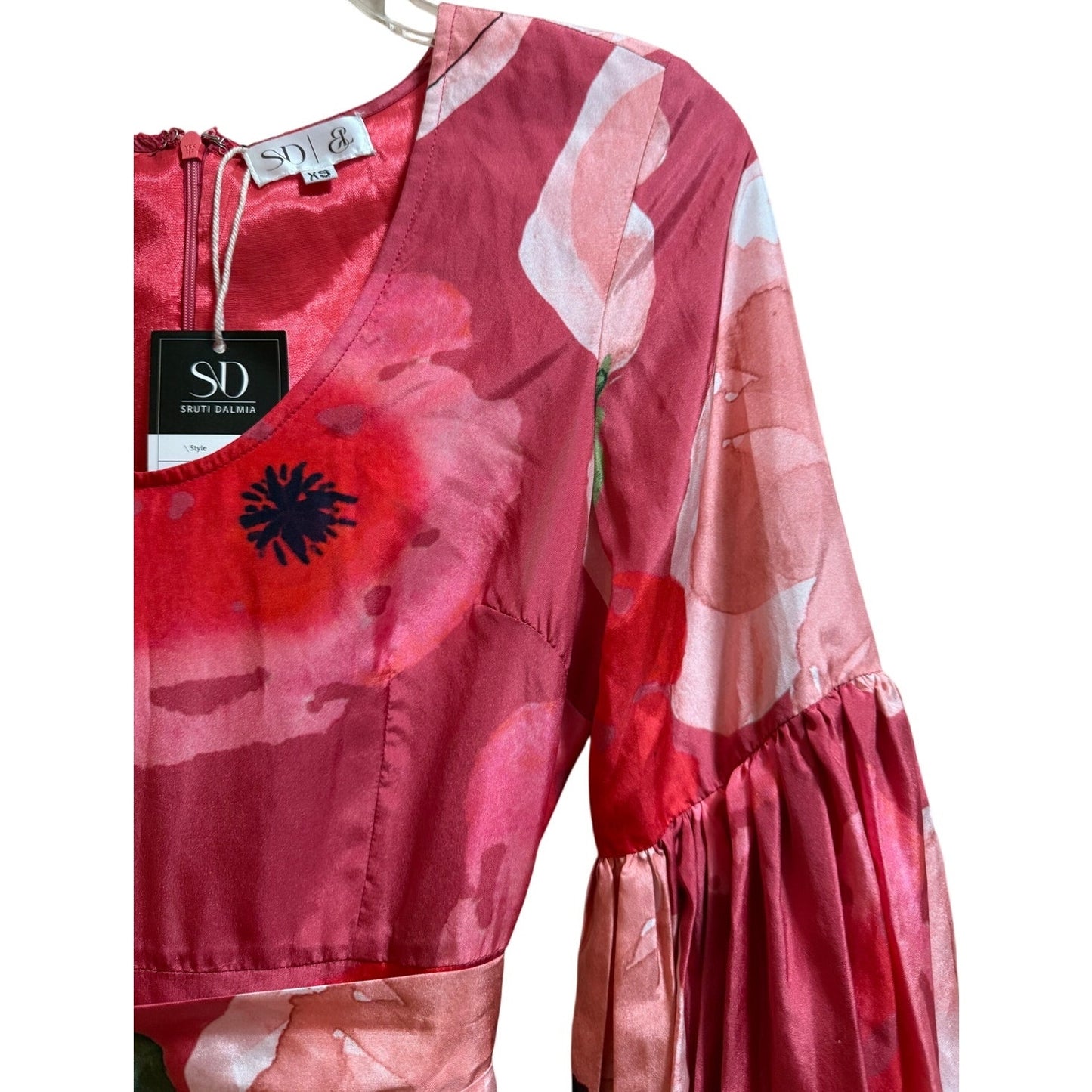 Sruti Dalmia Pink Floral Satin Belted Maxi Dress - NWT - Size XS - $360 MSRP