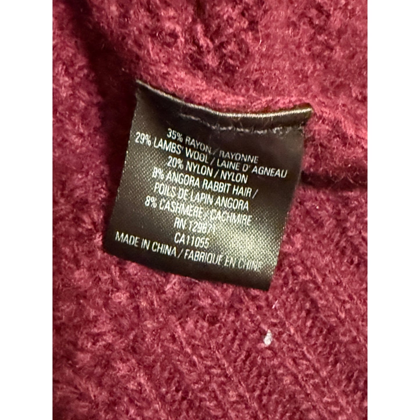 Zen Cashmere Maroon Cable Knit Long Sleeve Sweater - Size Small