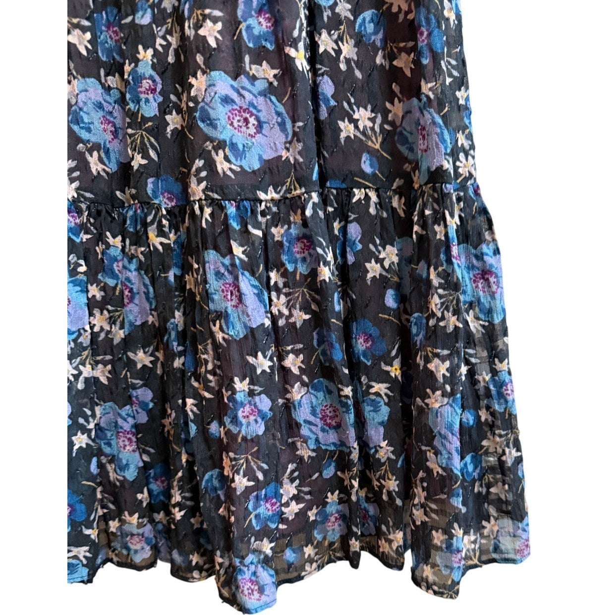 Rebecca Taylor Blue Floral Sheer Midi Dress - Real Real Tags - Size 6