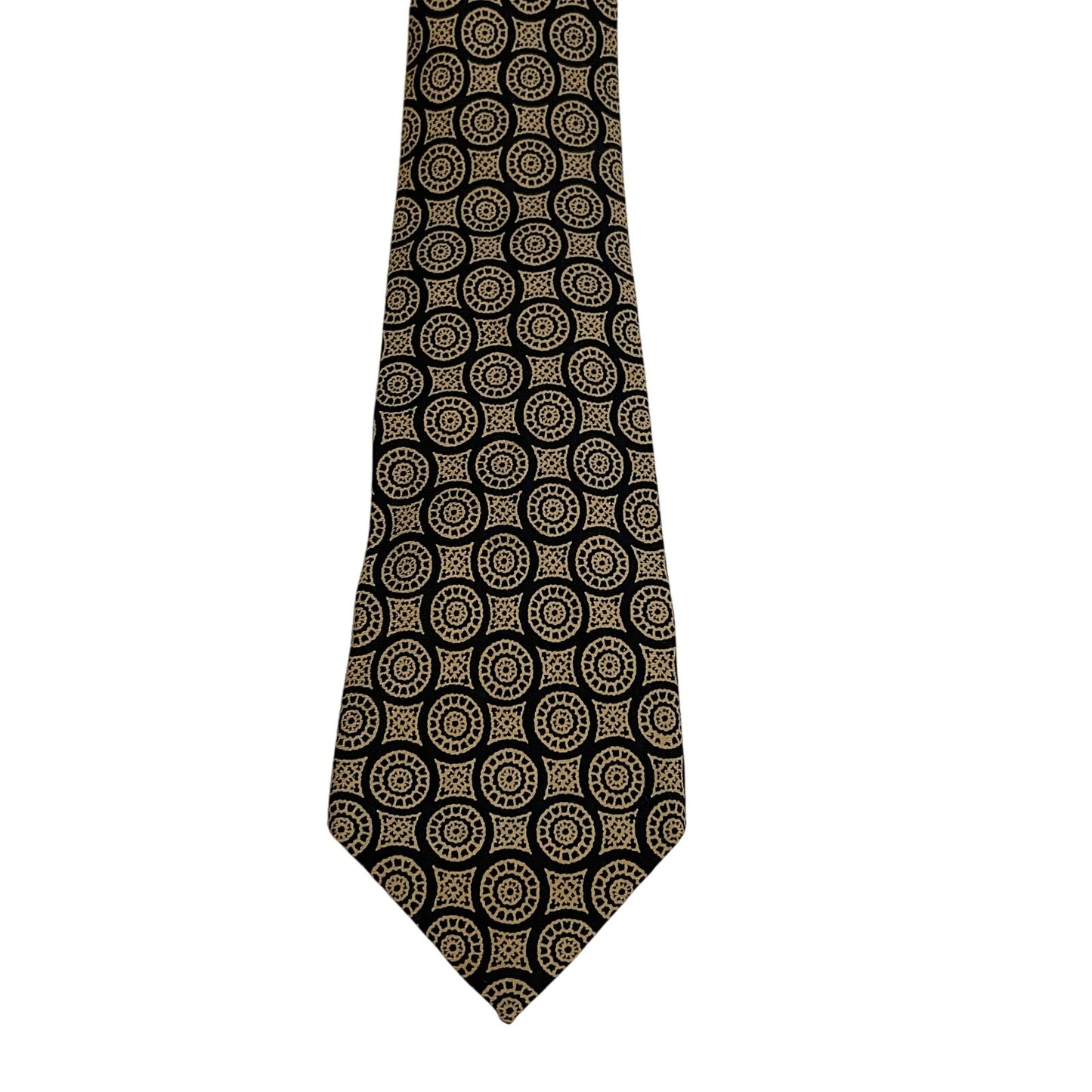 Vintage Reis of New Haven All Silk Gold & Black Print Necktie