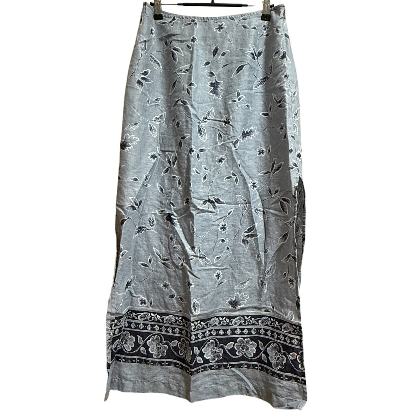 Vintage 90's Ann Taylor 100% Linen Blue Floral Maxi Skirt - Size 8