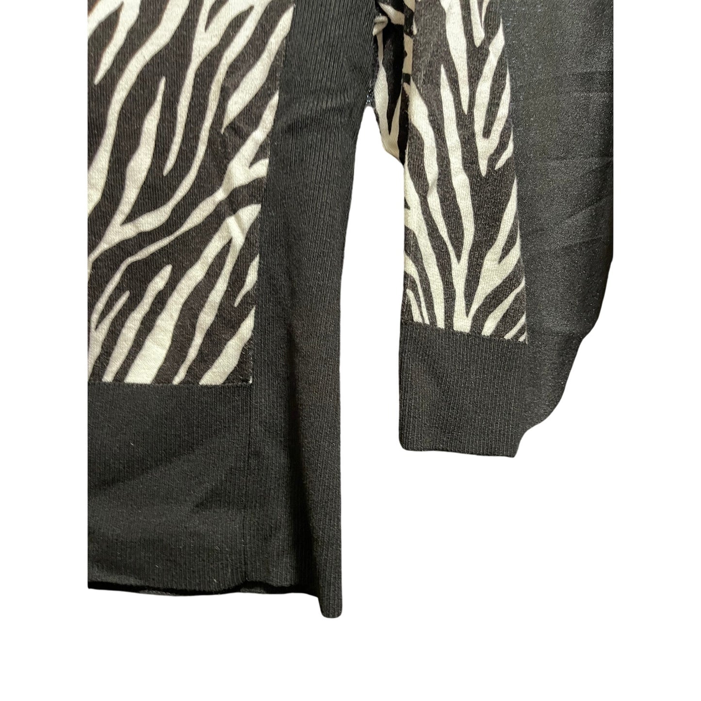 White House Black Market Zebra Print Full Zip Knit Blouse - Small