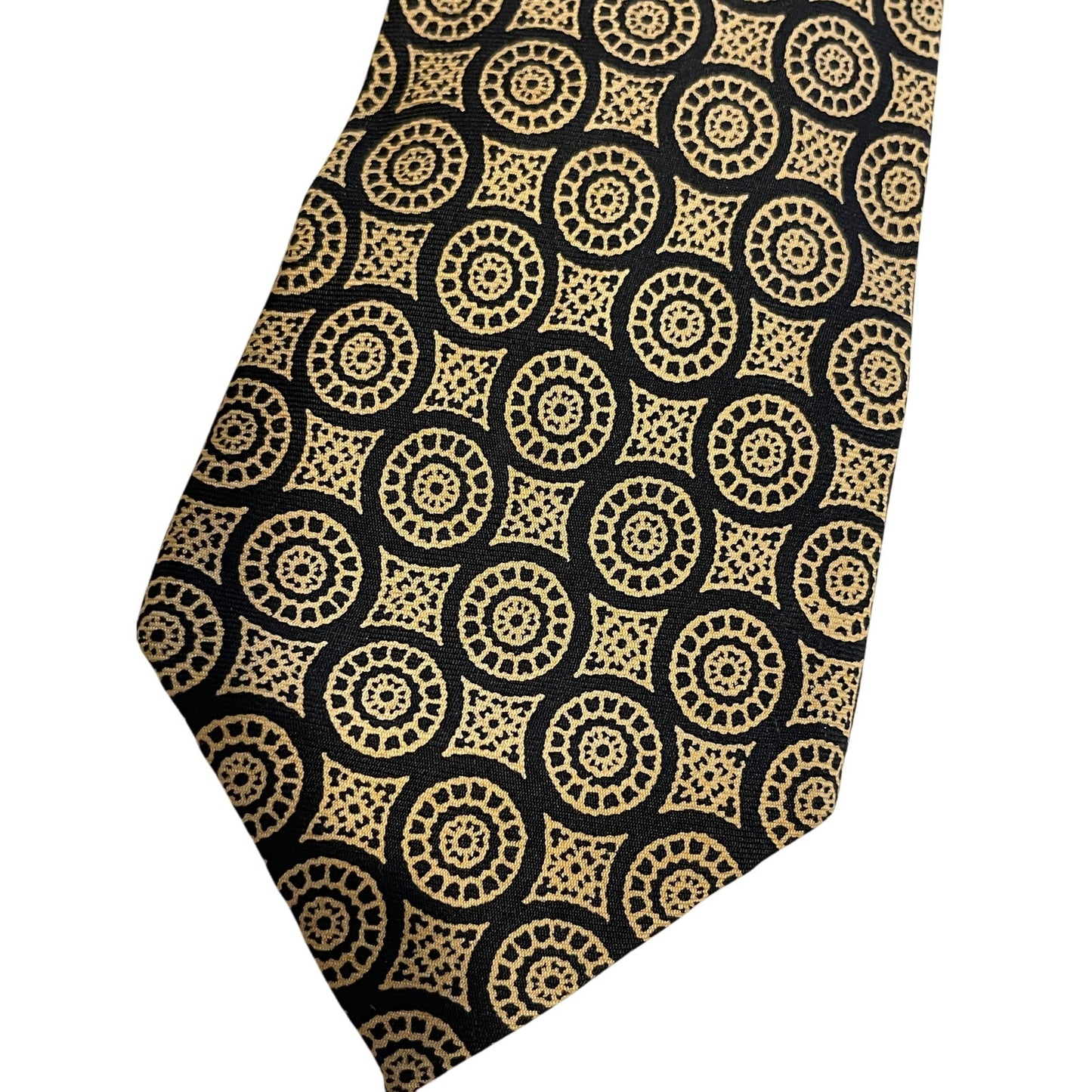Vintage Reis of New Haven All Silk Gold & Black Print Necktie