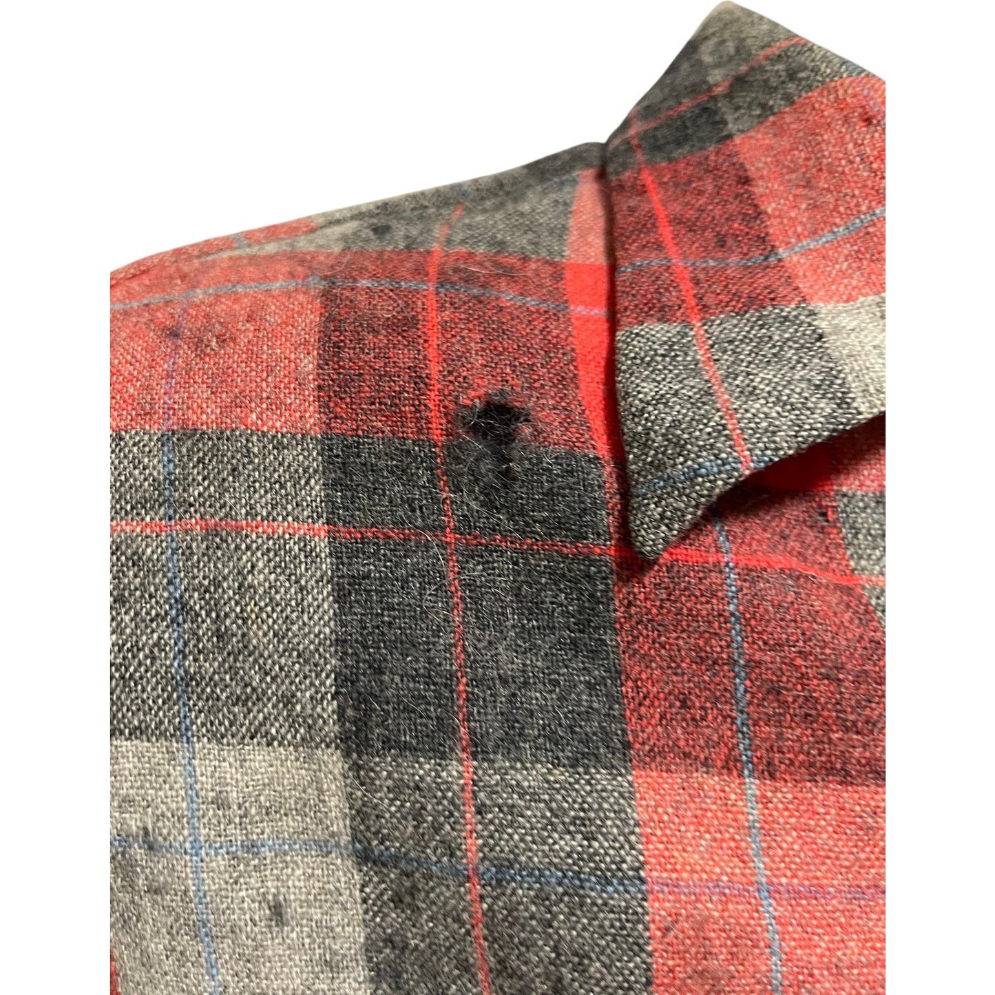 Vintage 1960's Pendleton 100% Wool Red Plaid Shirt - Medium - Distressed