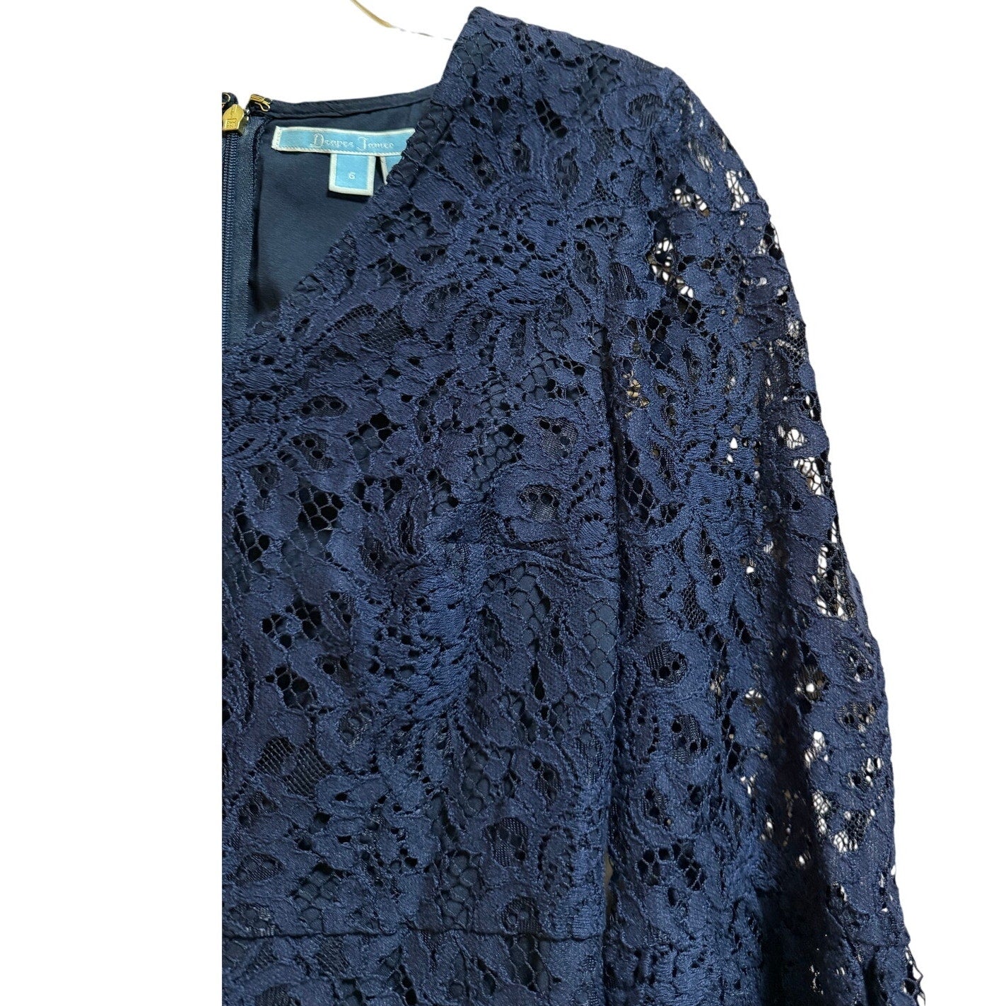 Draper James Navy Blue Lace Midi Dress - 3/4 Sleeve - Size 6 - NWT $195 MSRP