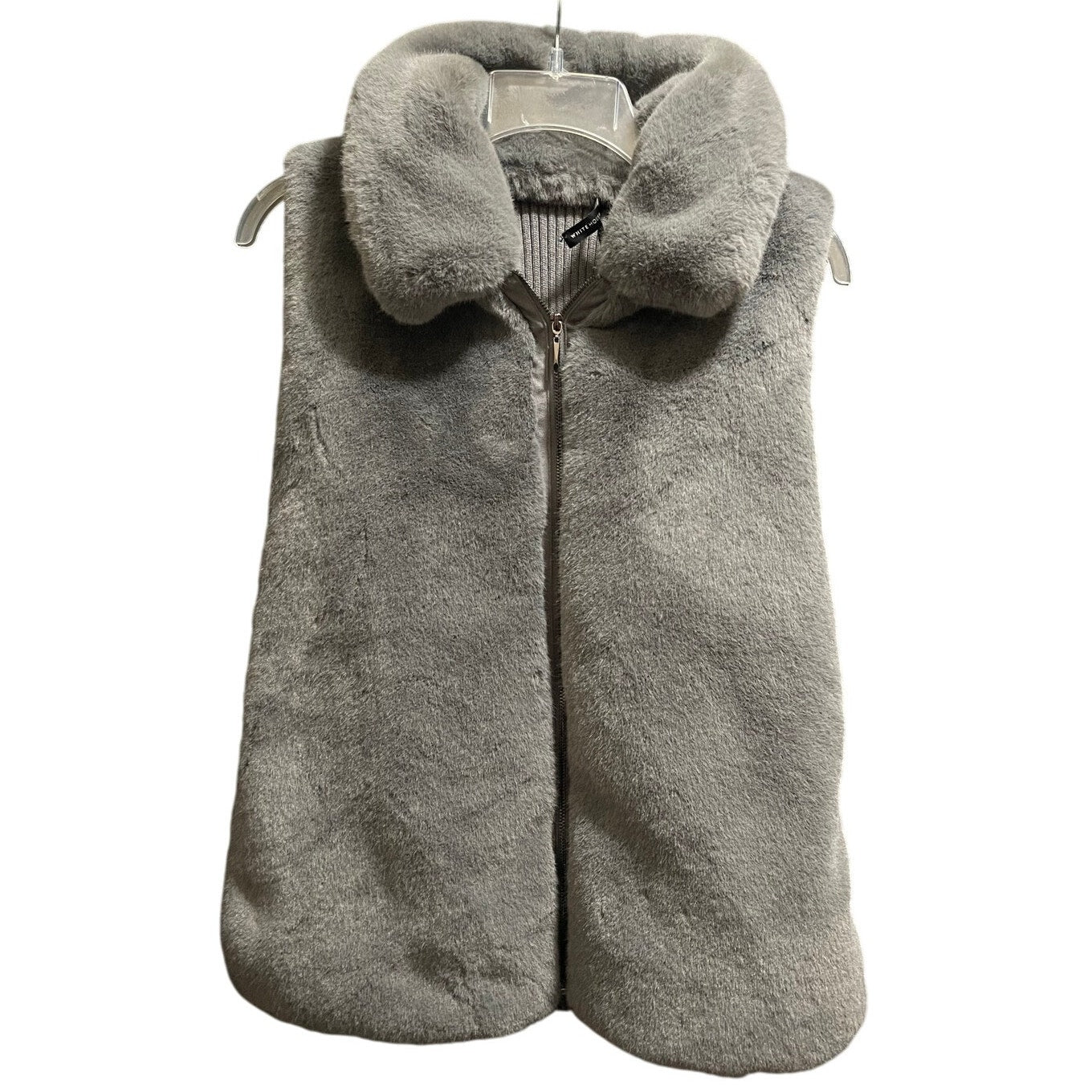 White House Black Market Gray Collared Faux Fur Vest - Women's Large