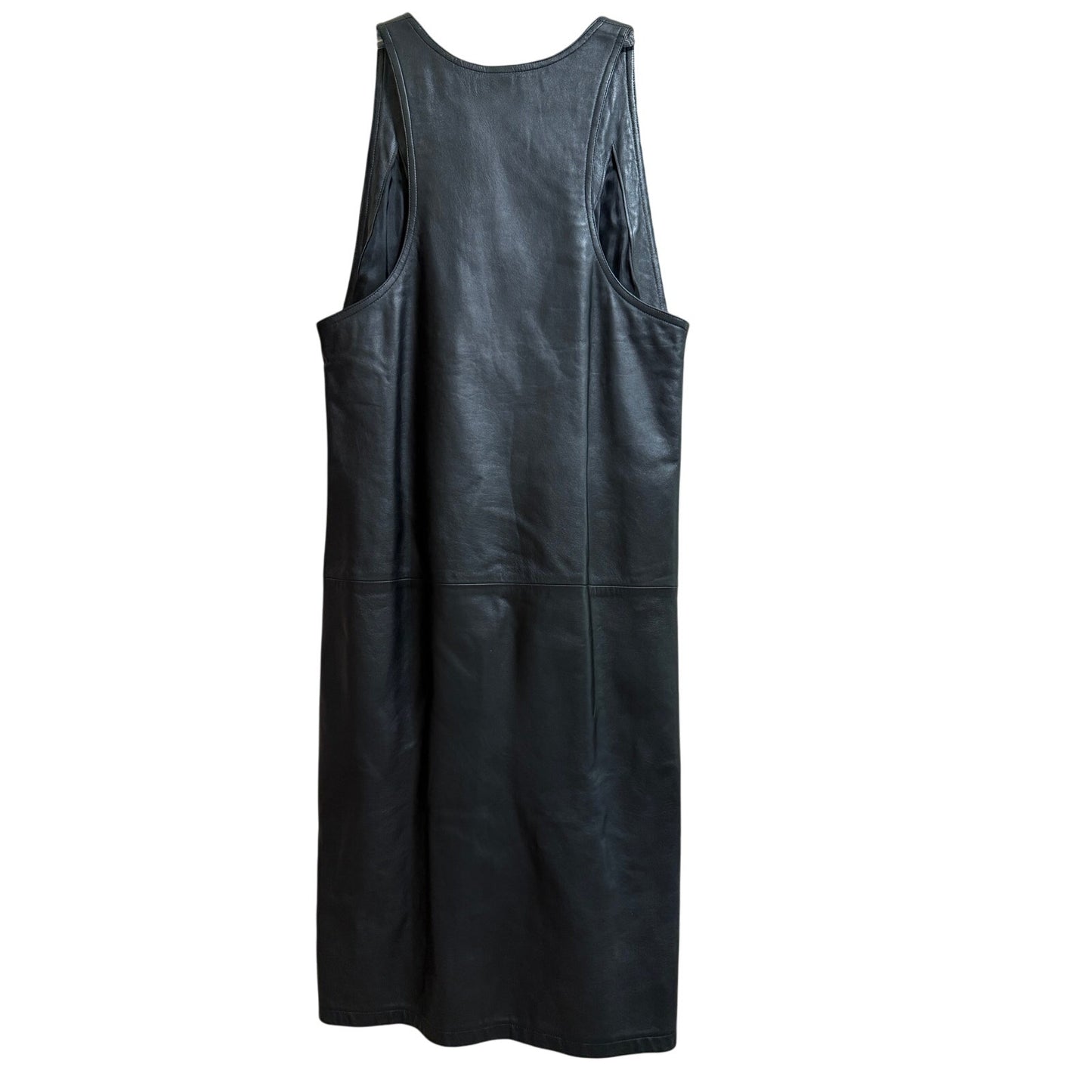 Mario Valentino Size 44 Black Leather Sleeveless Dress