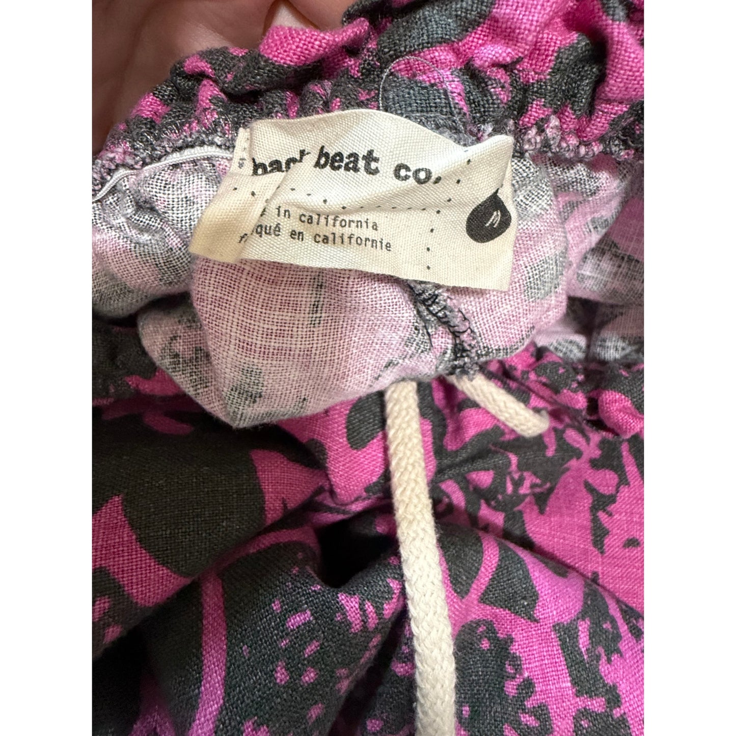 Back Beat Co. Size Medium Pink & Black Print Drawstring Pants - 100% Linen