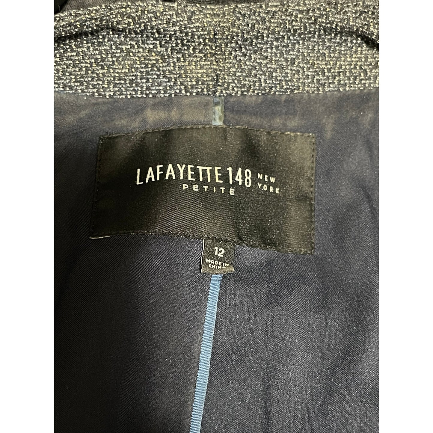 Lafayette 148 New York Size 12 Petite Navy Blue / Gray Blazer