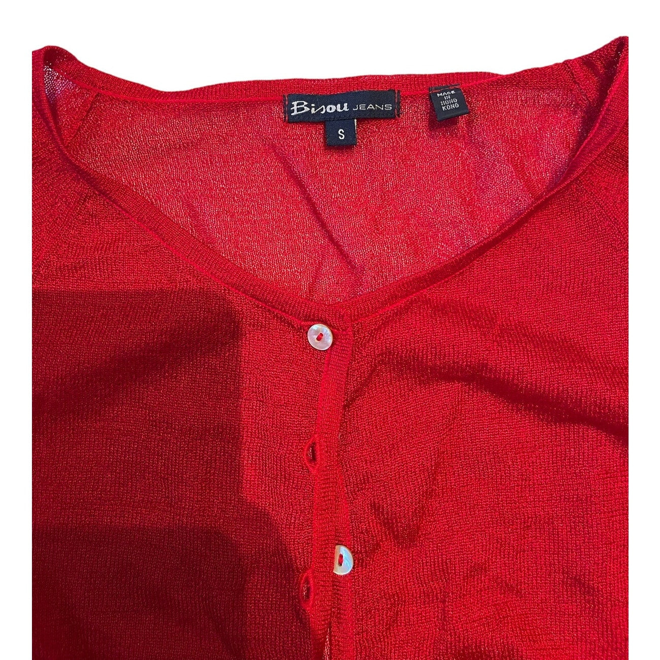 Bijou Jeans Red Cardigan Mother of Peal Buttons - Short Sleeve