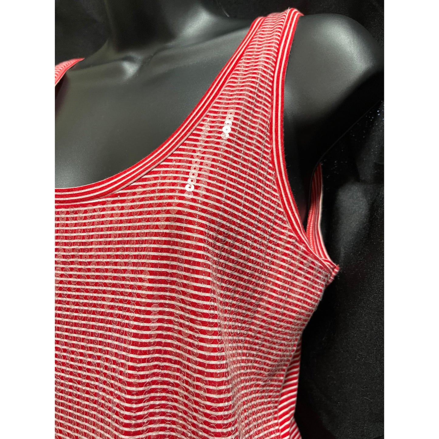 Ann Taylor Red & White Stripe Sequined Tank Top - Small