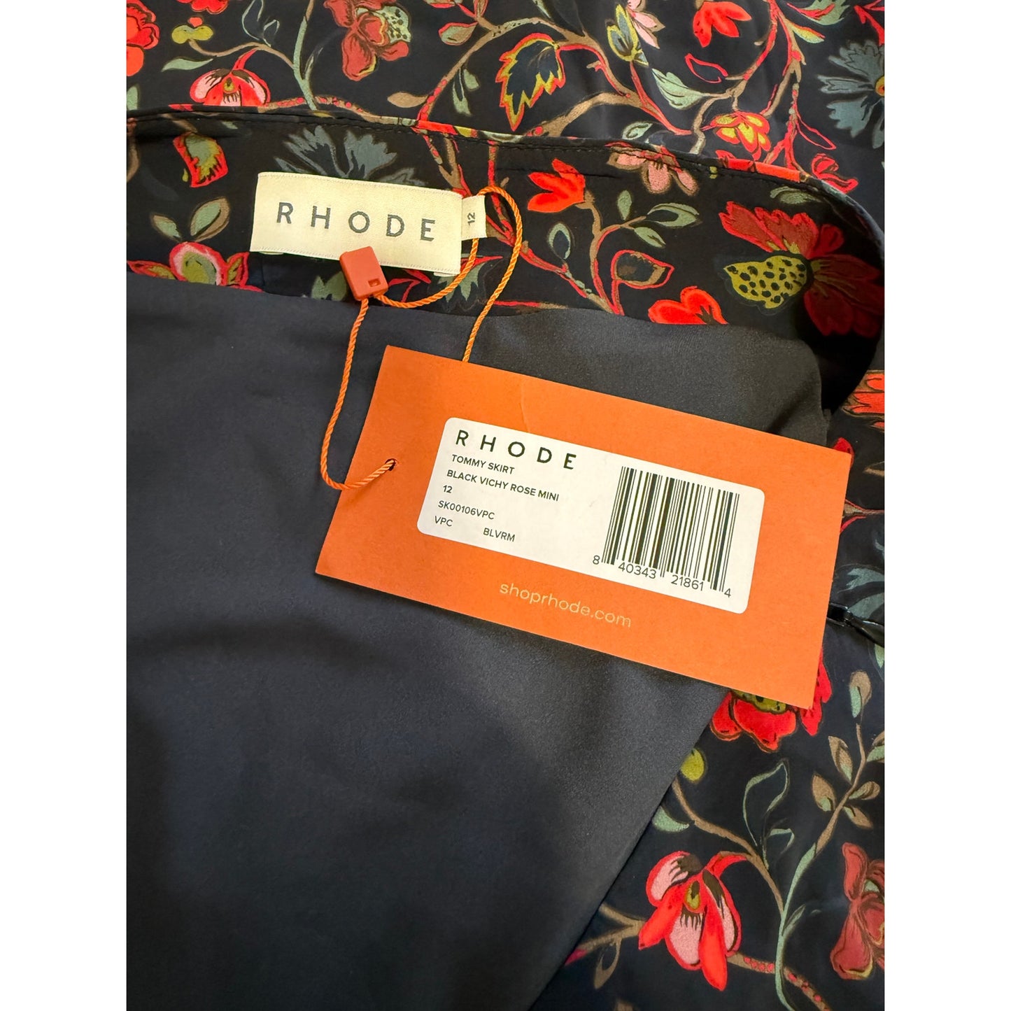 Rhode Tommy Skirt Black Vichy Rose Midi Skirt - NWT - Size 12 - $355 MSRP
