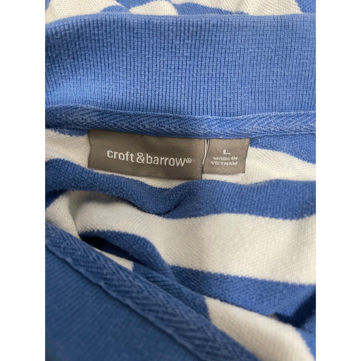 Croft & Barrow Blue & White Long Sleeve Polo Shirt - Size Large