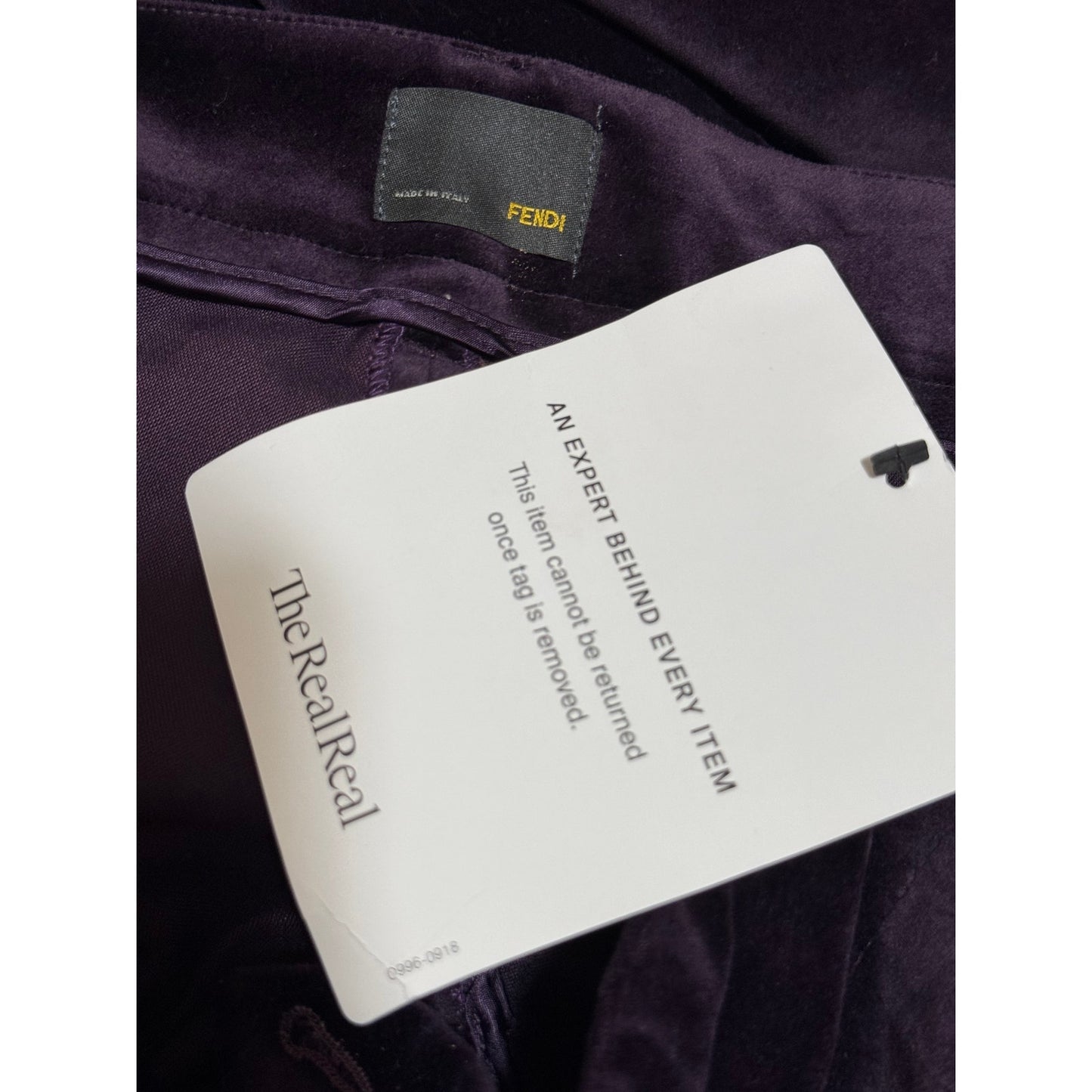 Fendi Deep Purple Velvet Straight Leg Pants - 33" Waist