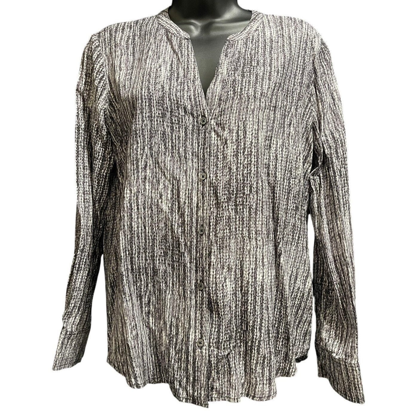 Joie Size XS Gray & White Patterned Full Button Long Sleeve Blouse