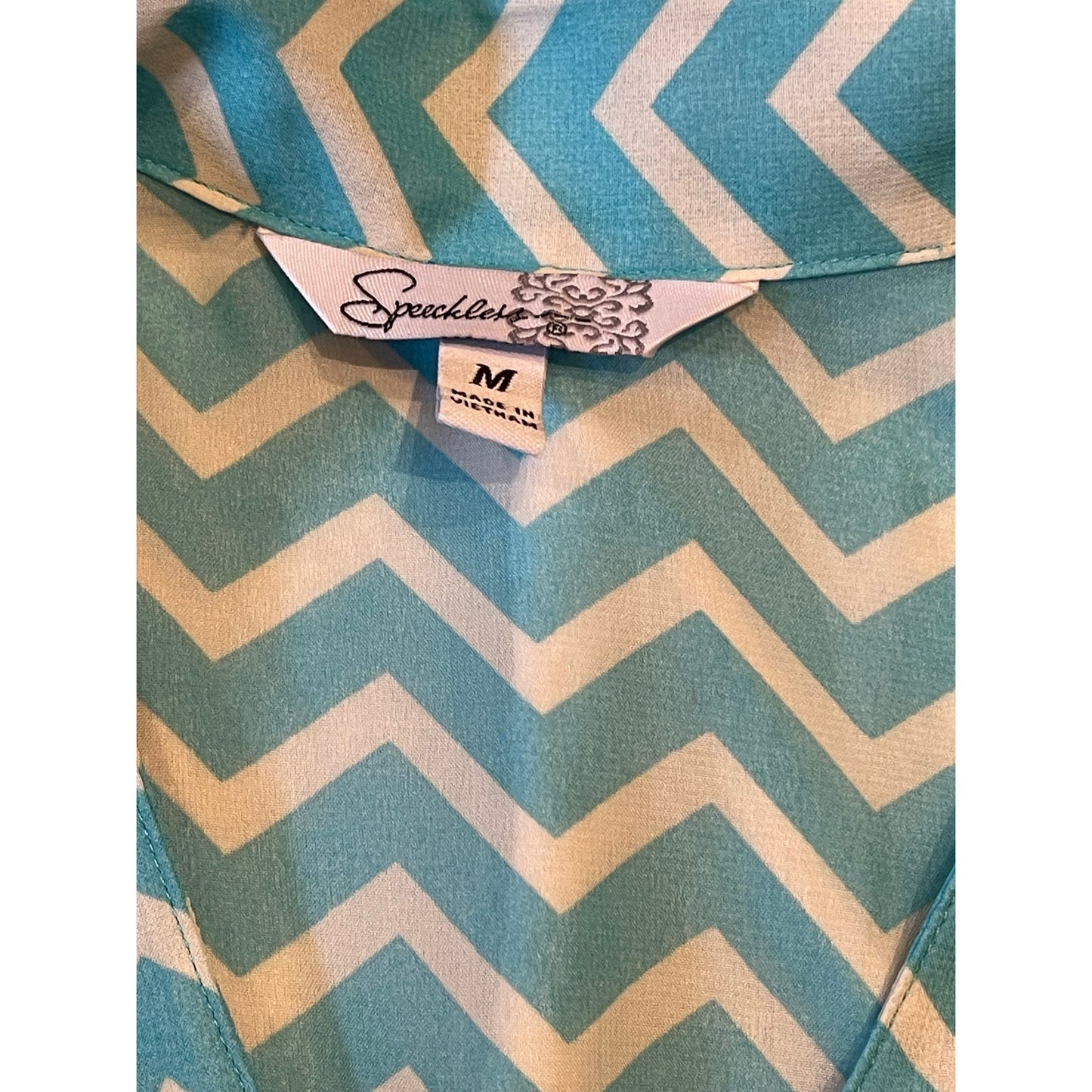 Speechless Teal & White Lined Chevron Dress - Size Medium