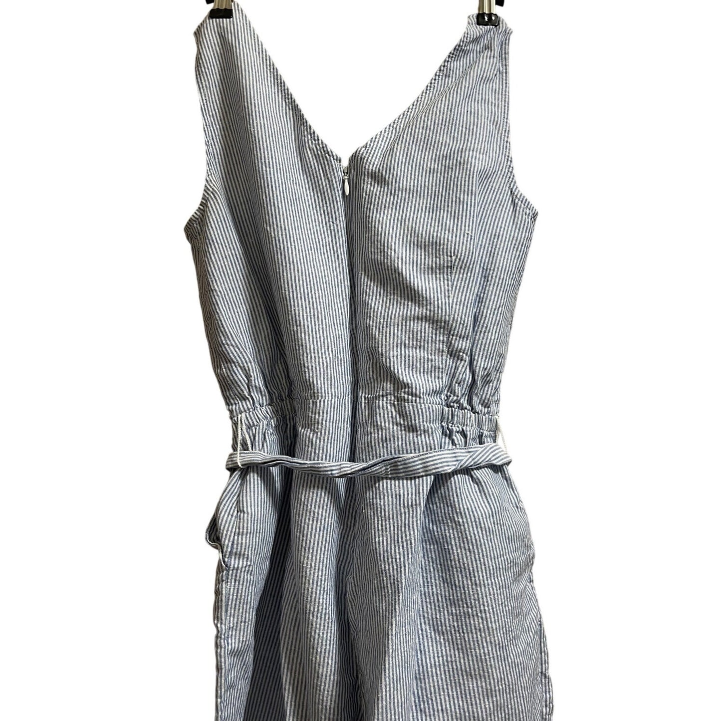 Talbots White & Blue Pinstripe Sleeveless Jumpsuit w/Belt - Size 2