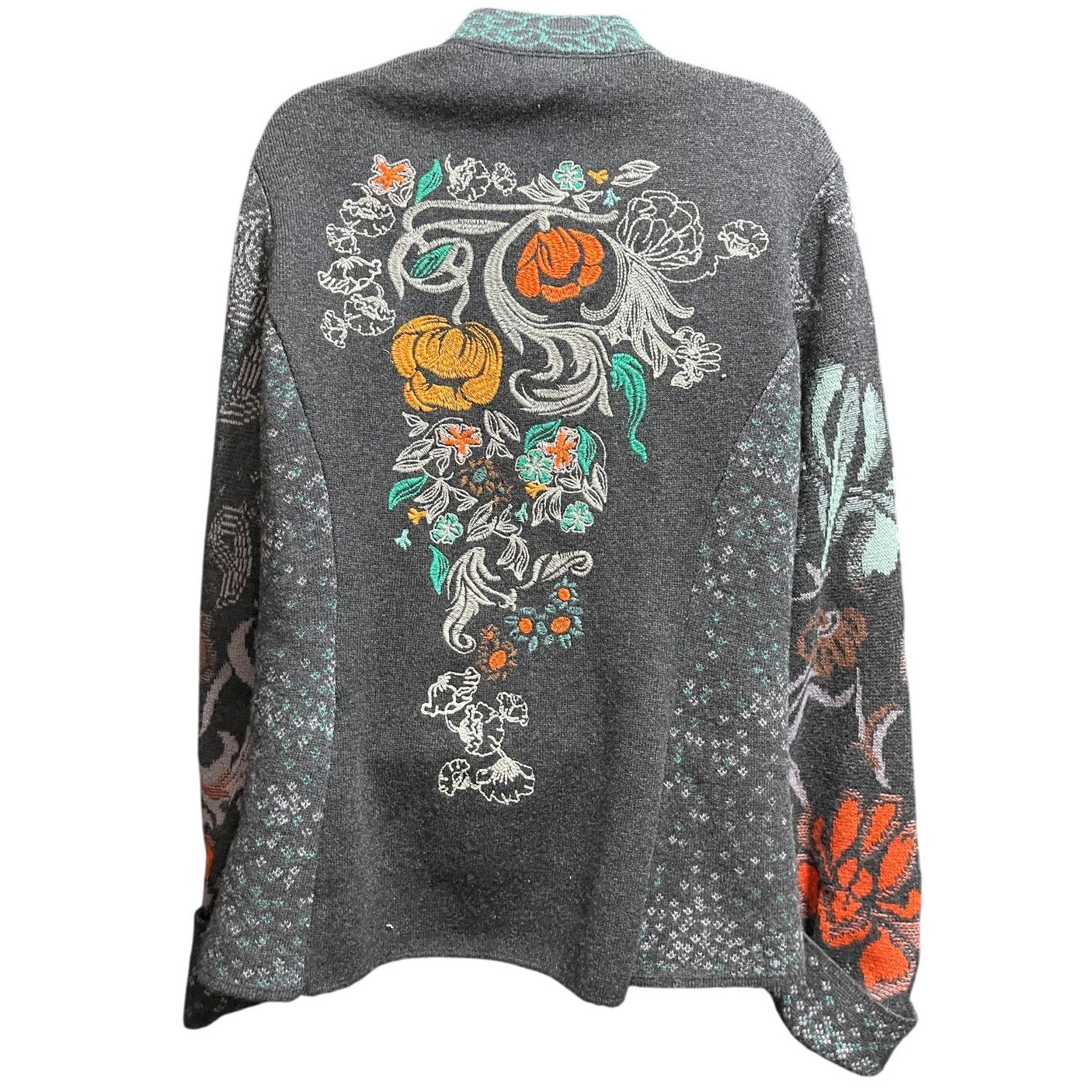 Ivko Jacquard Embroidered Sweater Jacket - 100% Wool - Size XL