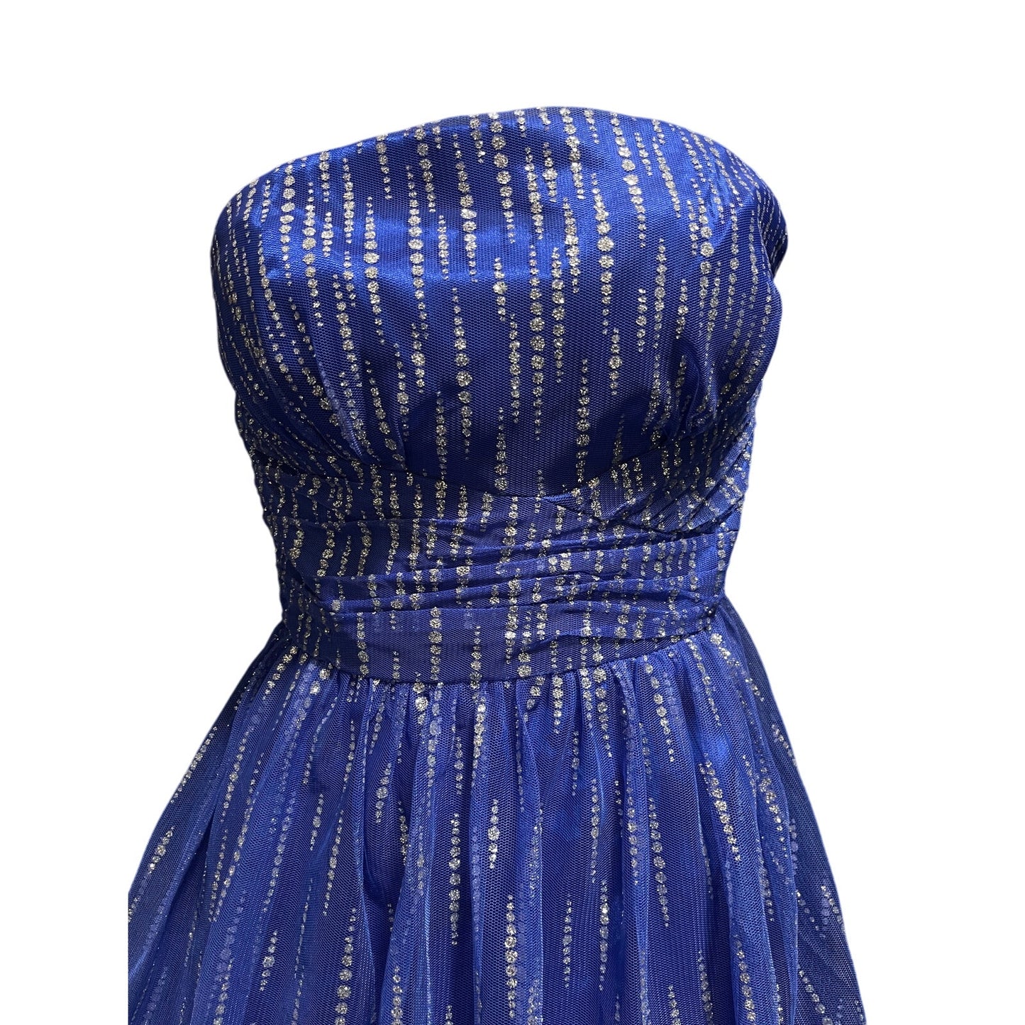 Morgan & Co Blue w/Silver Sequin Halter Dress - Size 3/4
