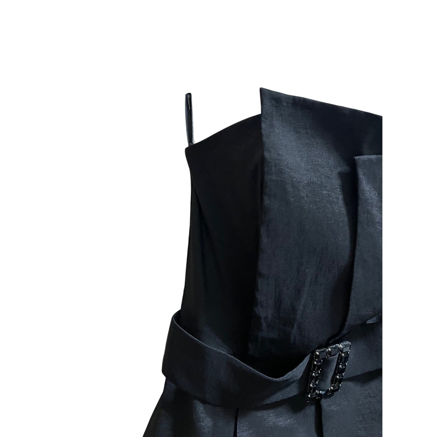 NWT Jessica McClintock Pleated Gown High Slit Black w/Rhinestone Buckle Size 4