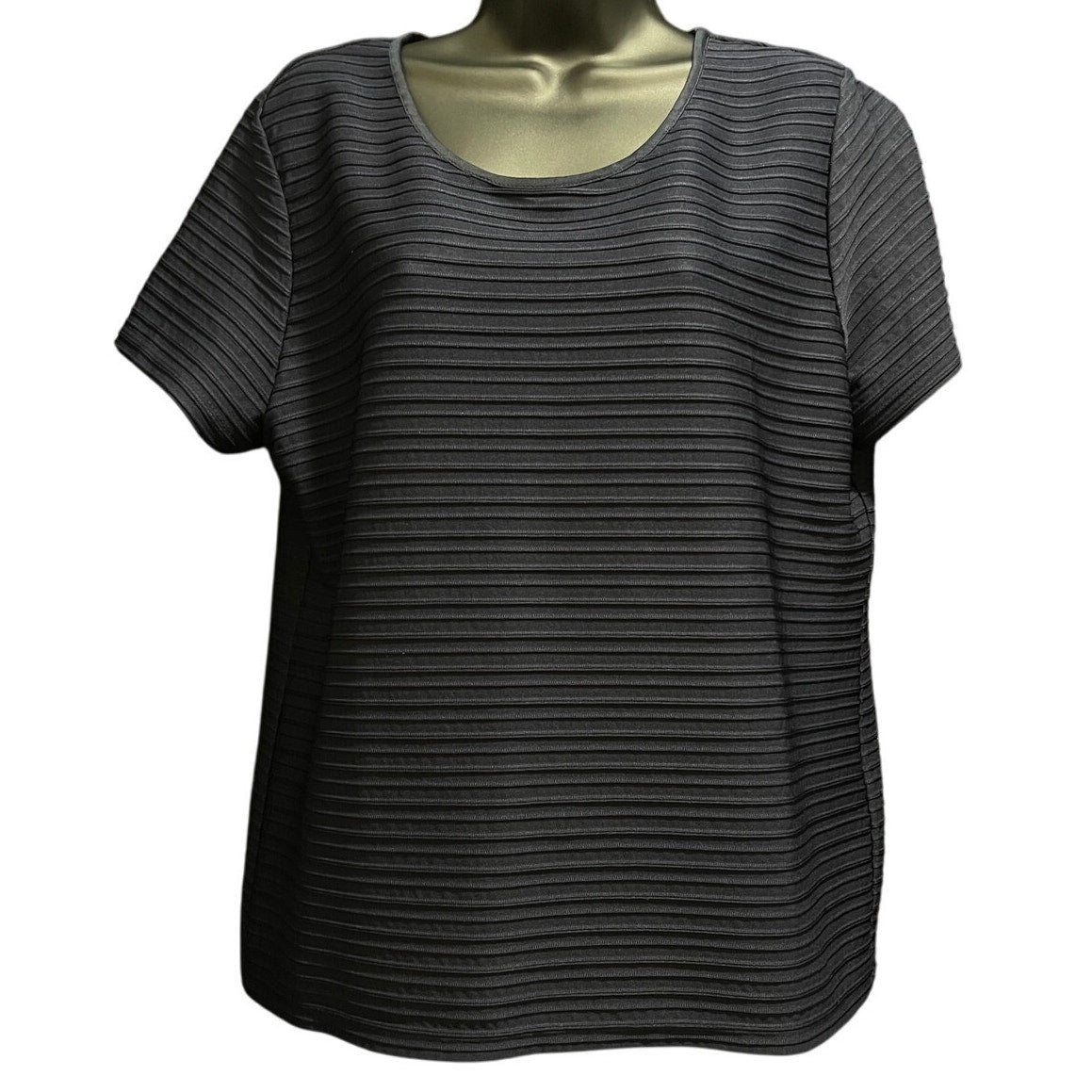 Calvin Klein Navy Blue Short Sleeve Ribbed T-Shirt / Blouse - Size Large - Sheer