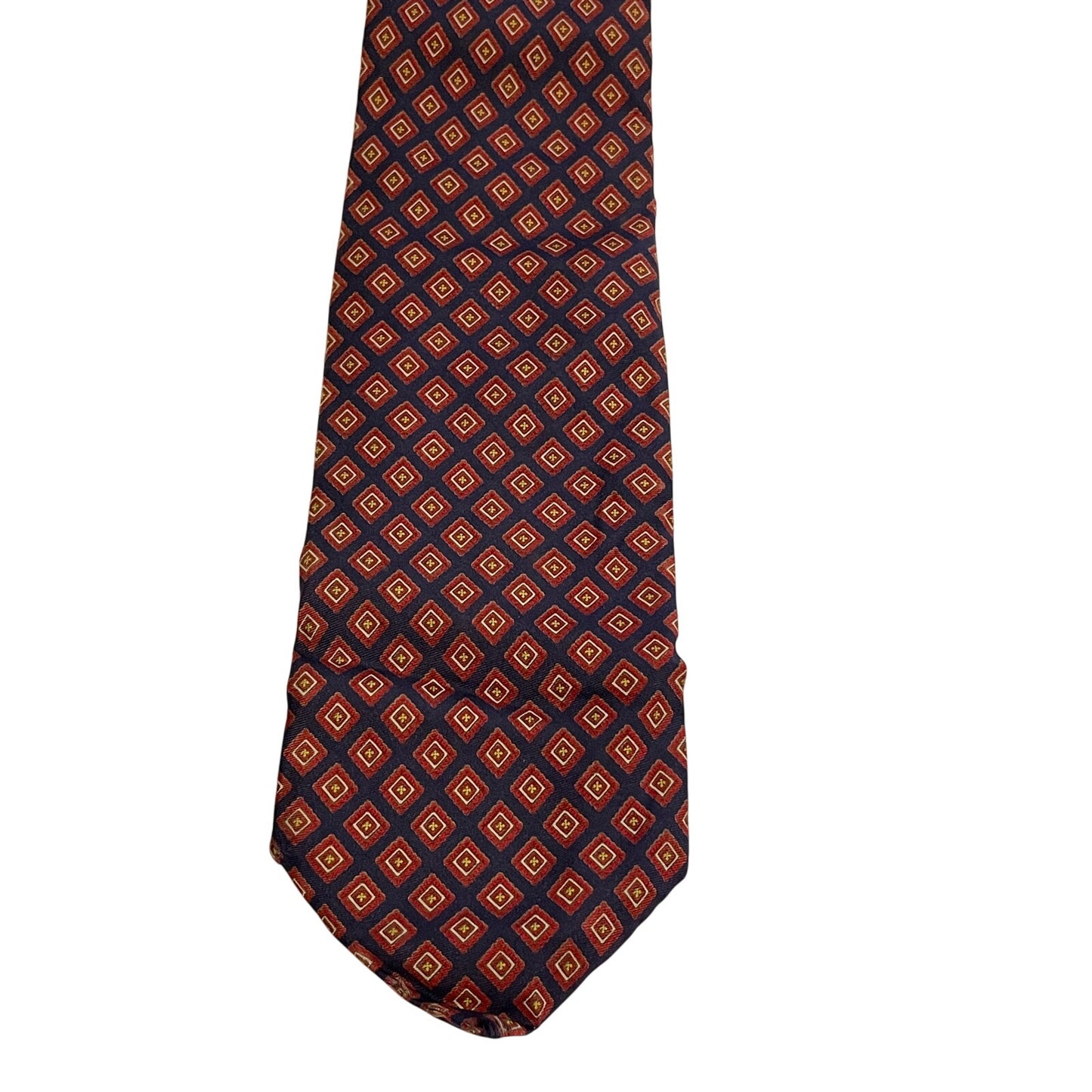 Vintage Bert Pulitzer Blue and Red Diamond Patterned Pure Silk Necktie