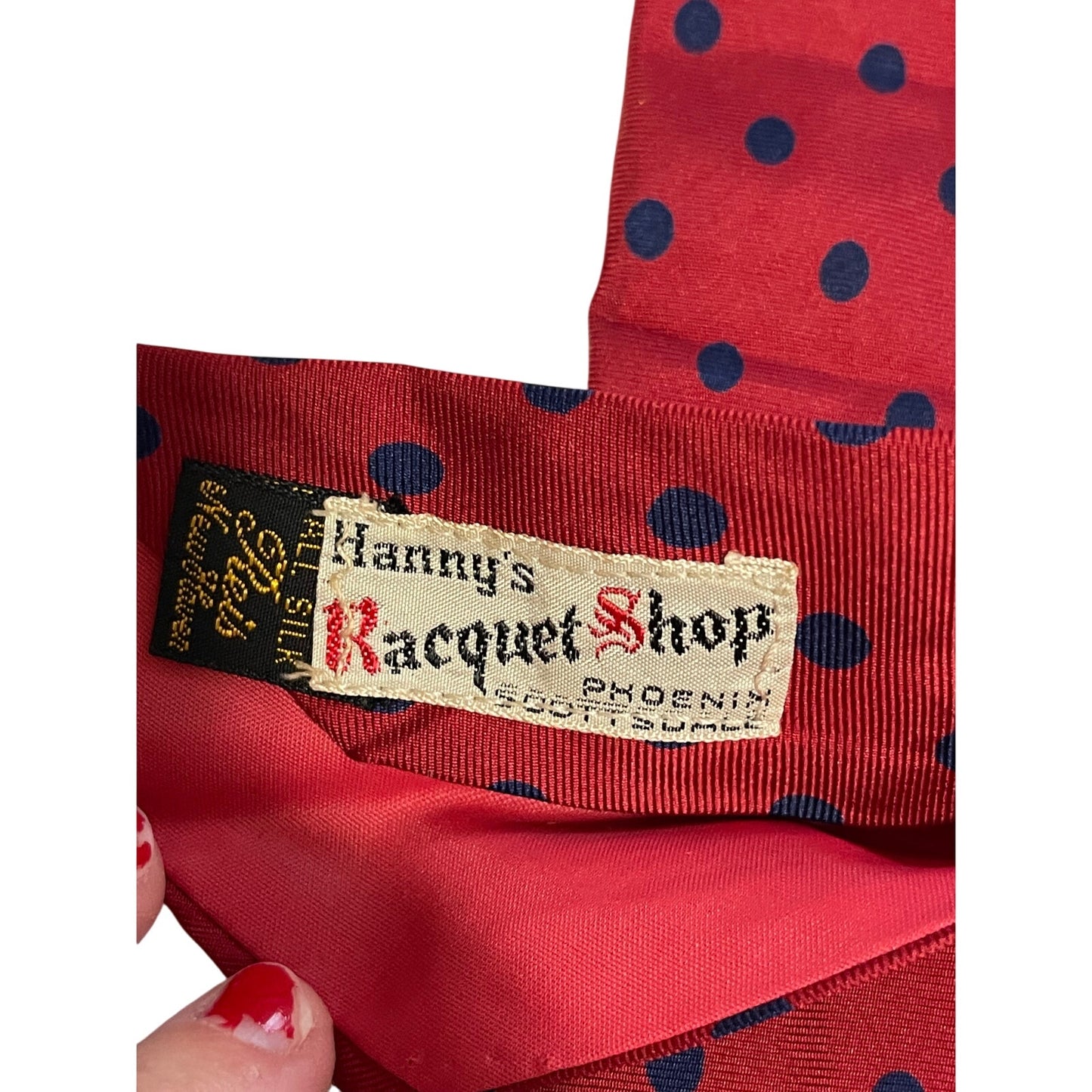 Vintage Reis of New Haven All Silk Red & Blue Polka Dot Print Necktie