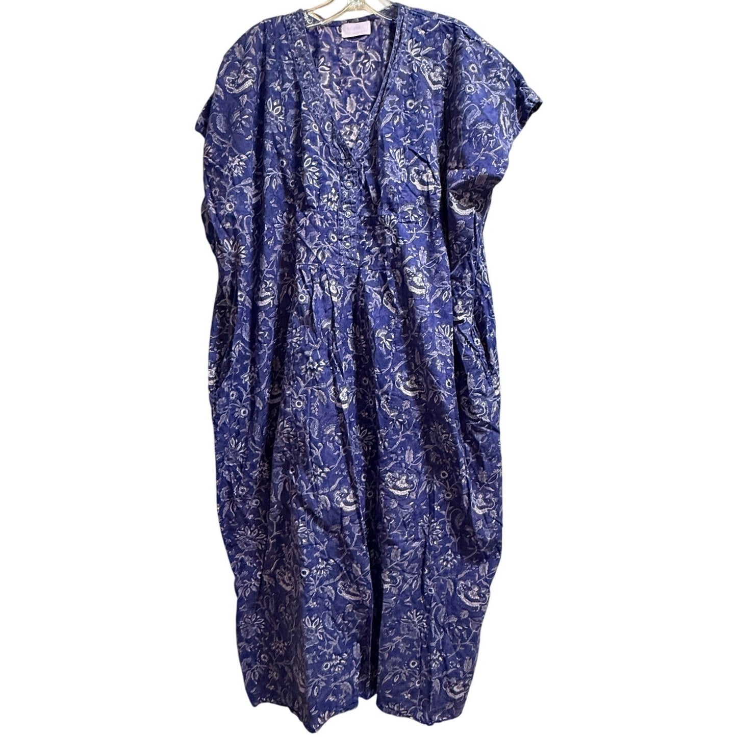 Nesara 100% Organic Cotton Purple Floral Caftan Dress- Oversized Medium